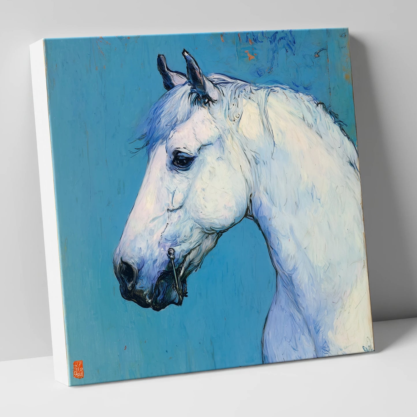 Cerulean Grey Profile horse portrait canvas wall art