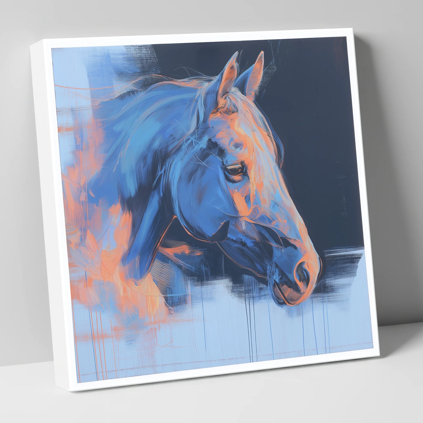 Expressive Cobalt Profile horse portrait canvas wall art