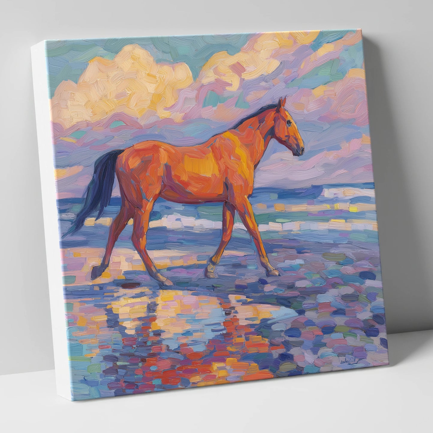 Vibrant Coastal Stroll horse landscape canvas wall art