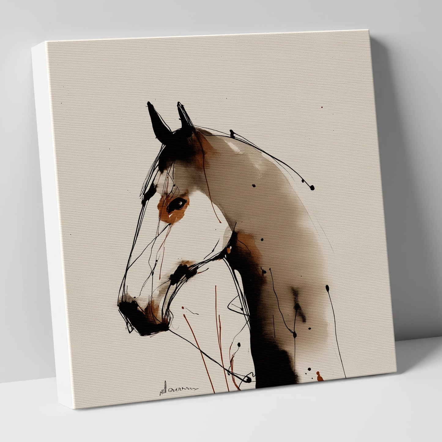 Sepia Ink Silhouette horse portrait canvas wall art