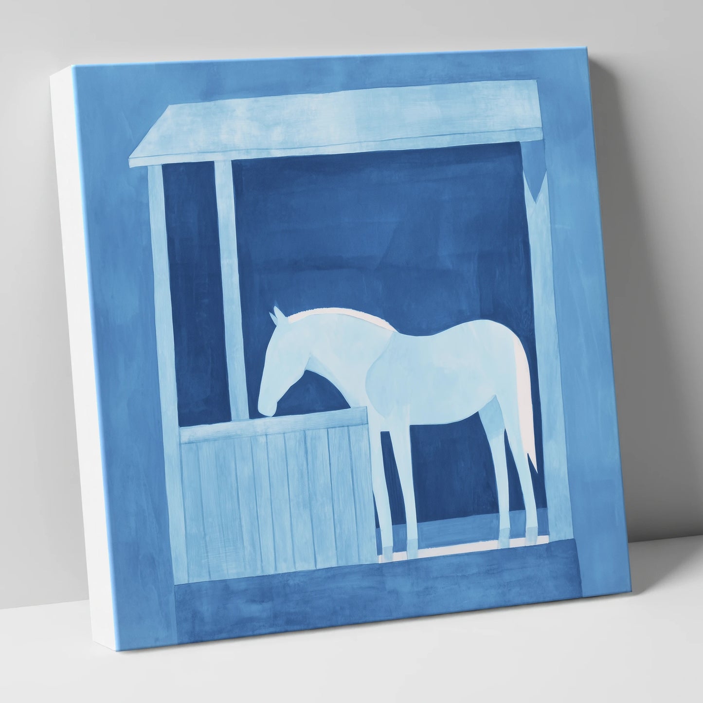 Indigo Solitude horse stable canvas wall art