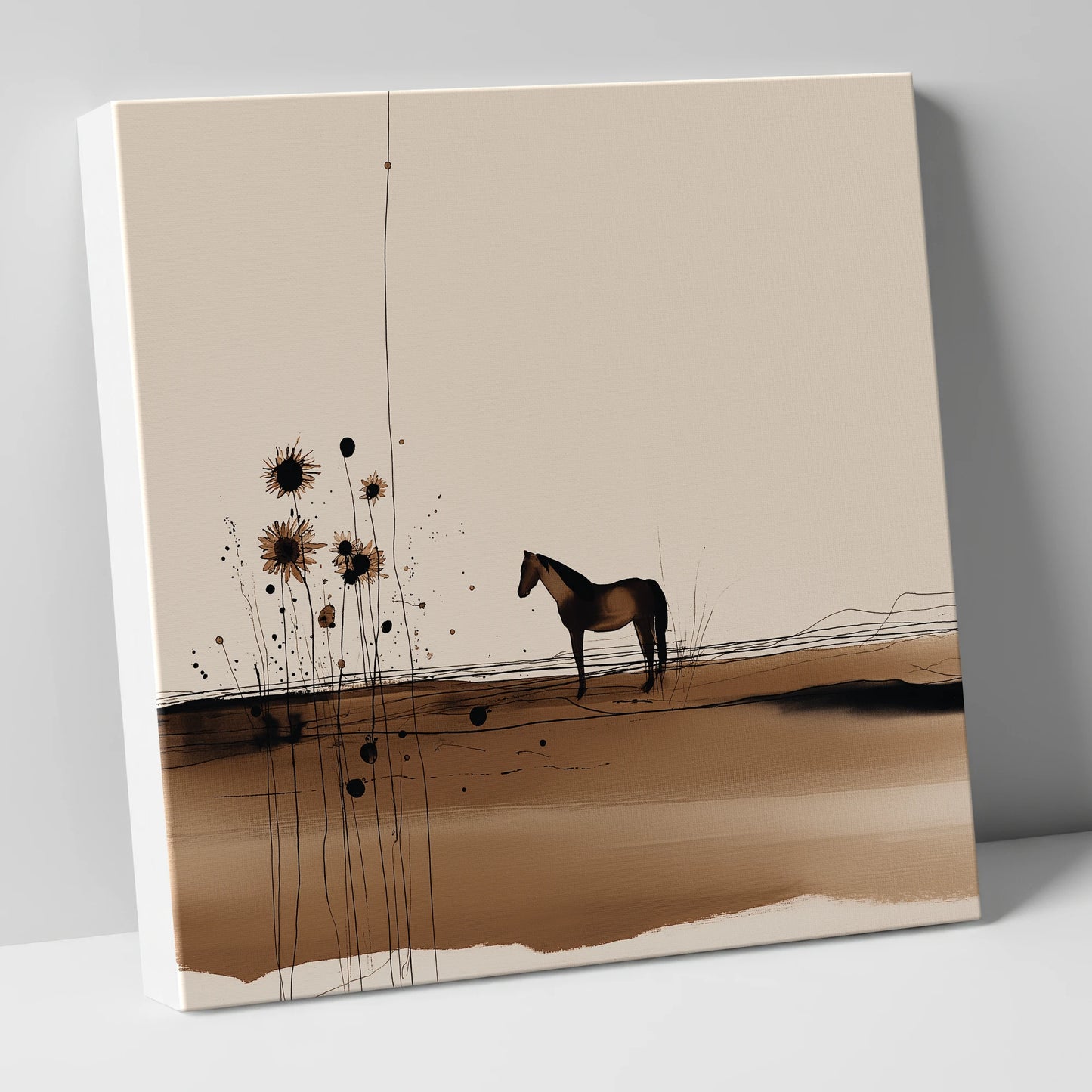 Stillness in Sepia horse landscape canvas wall art