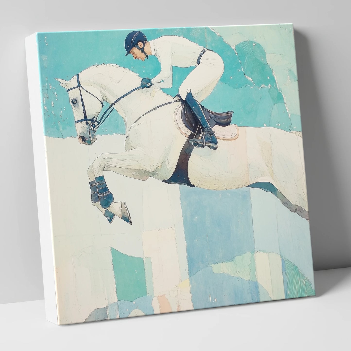 Teal Ascent show jumping horse canvas wall art