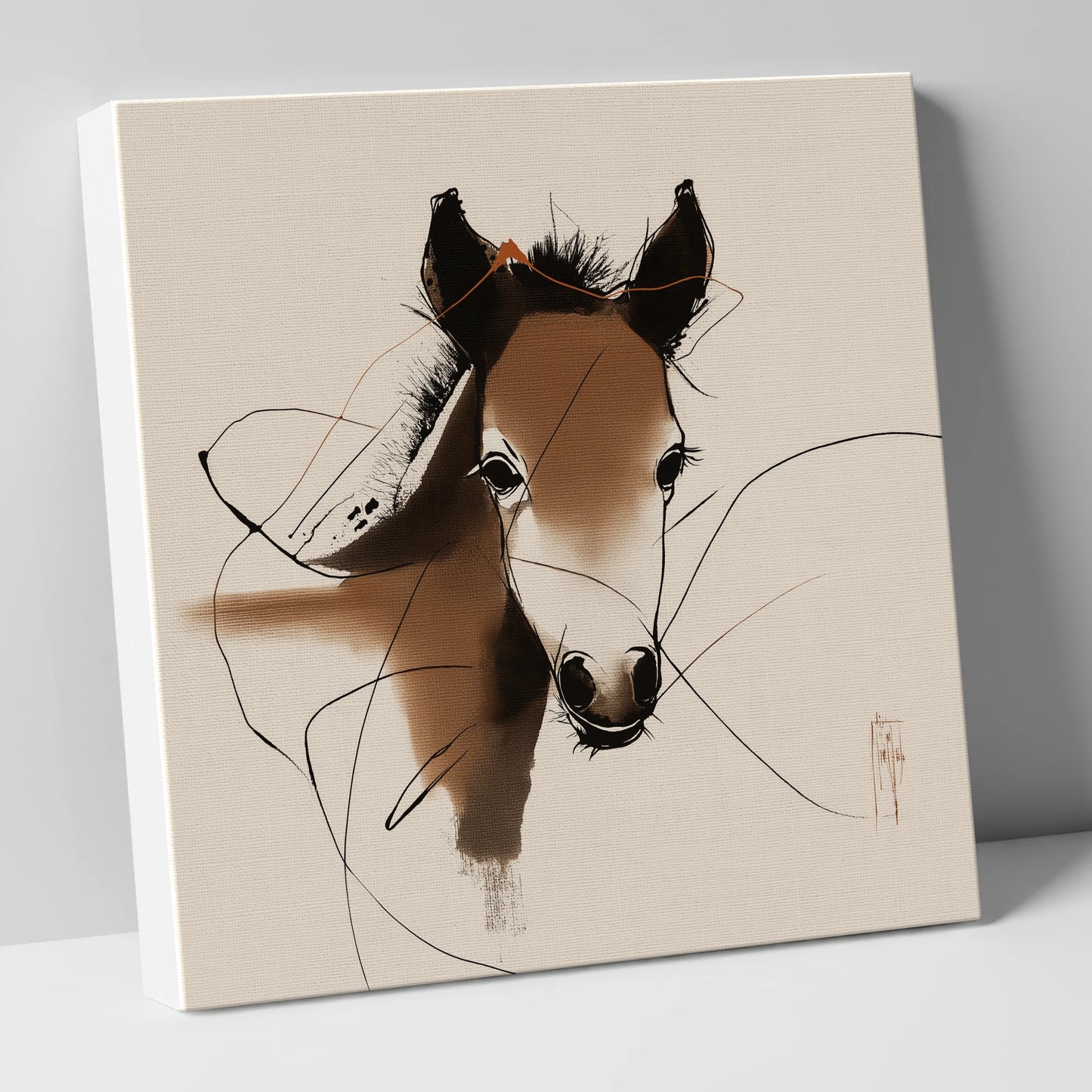 Curious Sepia Foal horse portrait canvas wall art