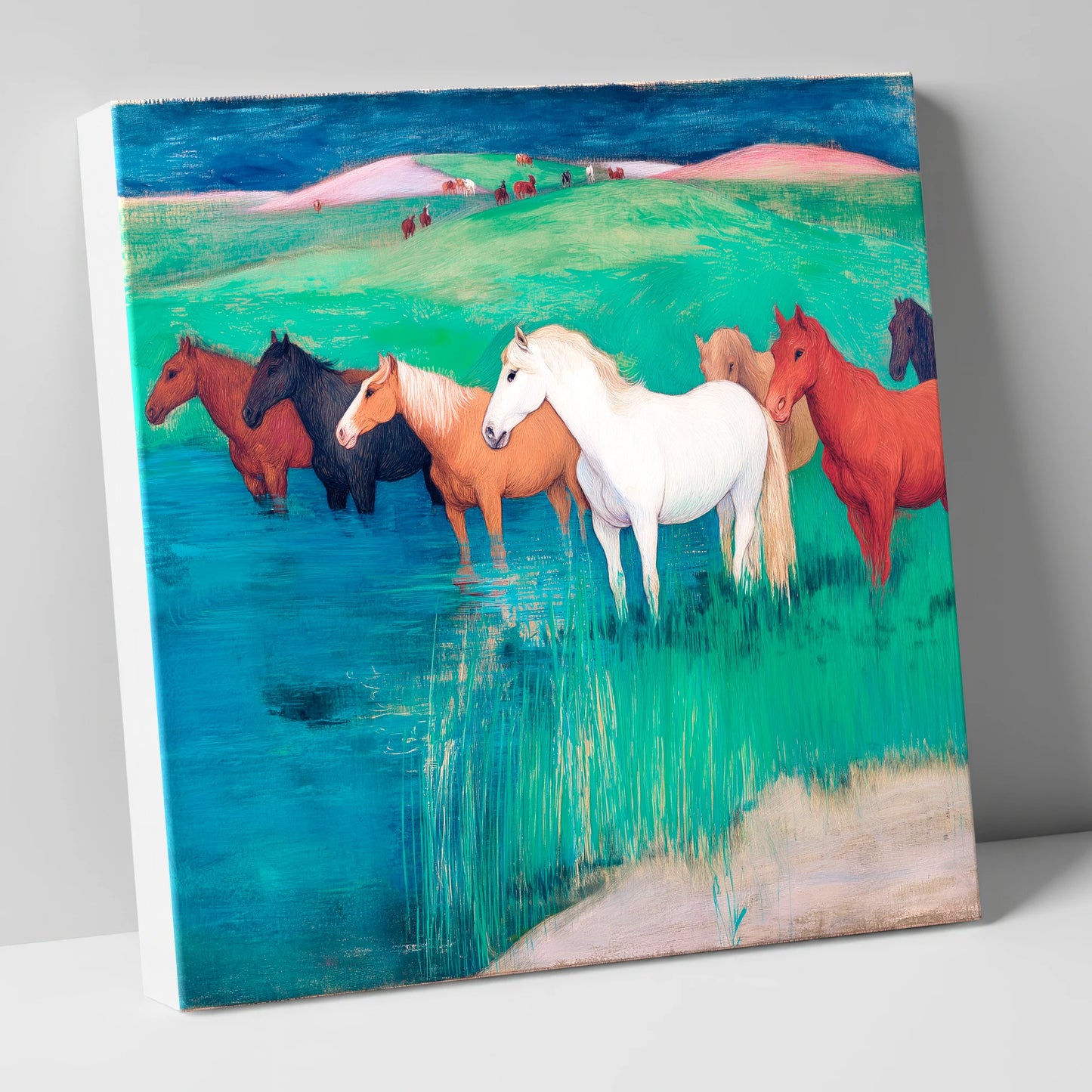 The Emerald Shallows wild horses canvas wall art
