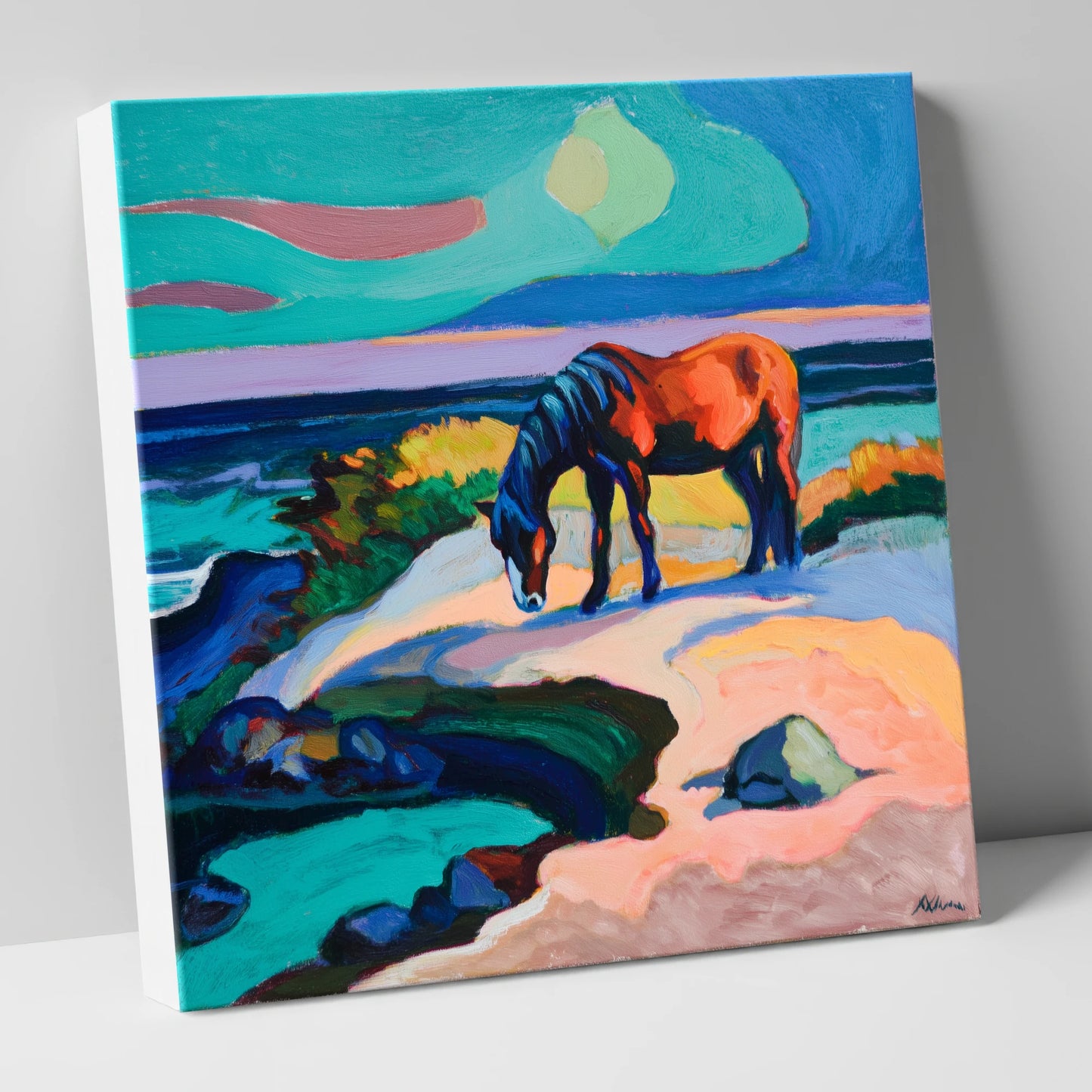 Vibrant Coastal Graze horse landscape canvas wall art