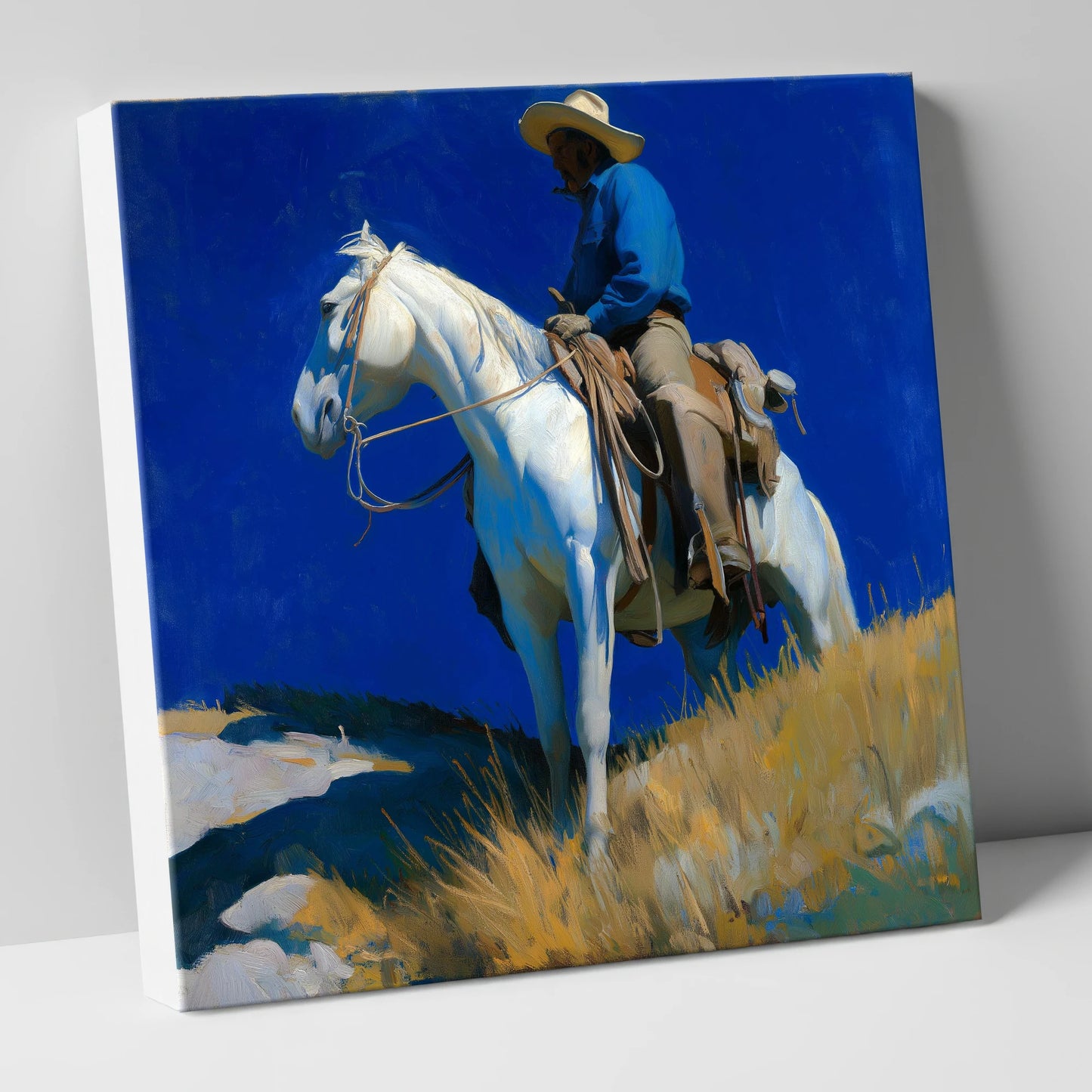Cobalt Sky Rider western horse canvas wall art