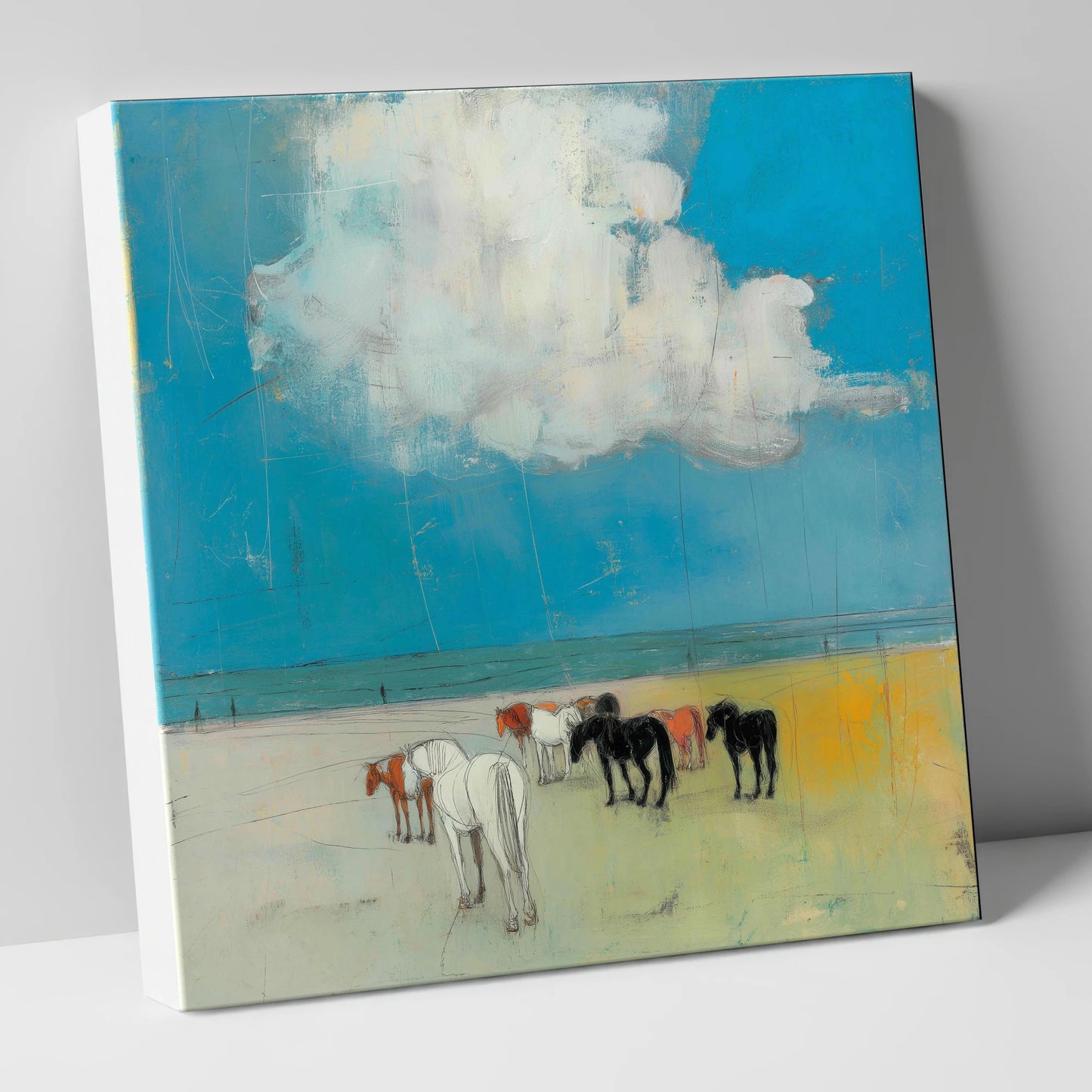 Turquoise Horizon Herd horse landscape canvas wall art