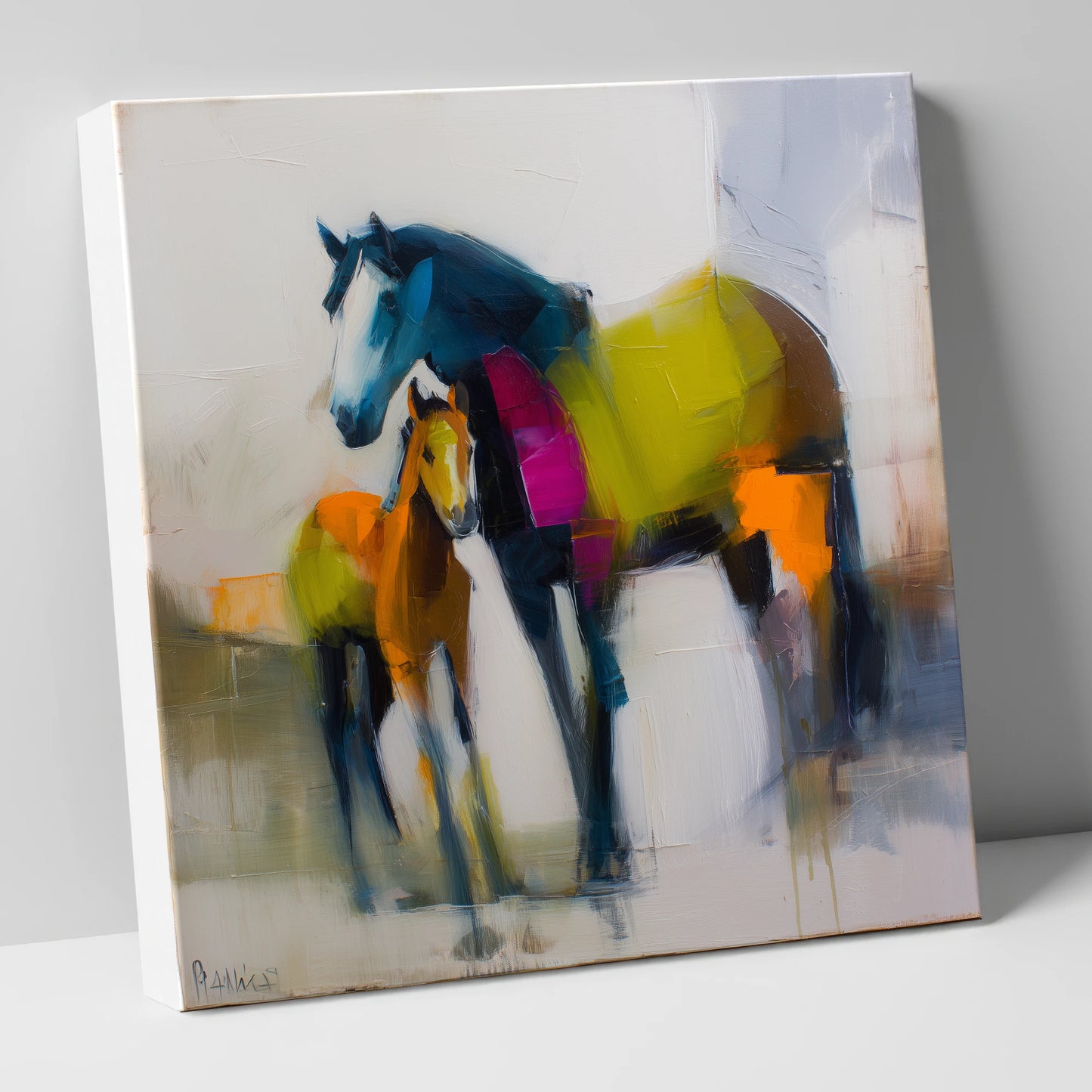 Vibrant Bond mare & foal canvas wall art