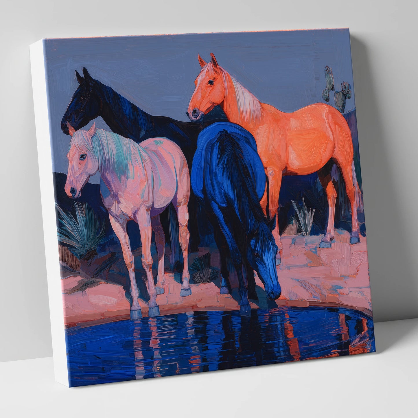 Vivid Desert Oasis wild horses canvas wall art