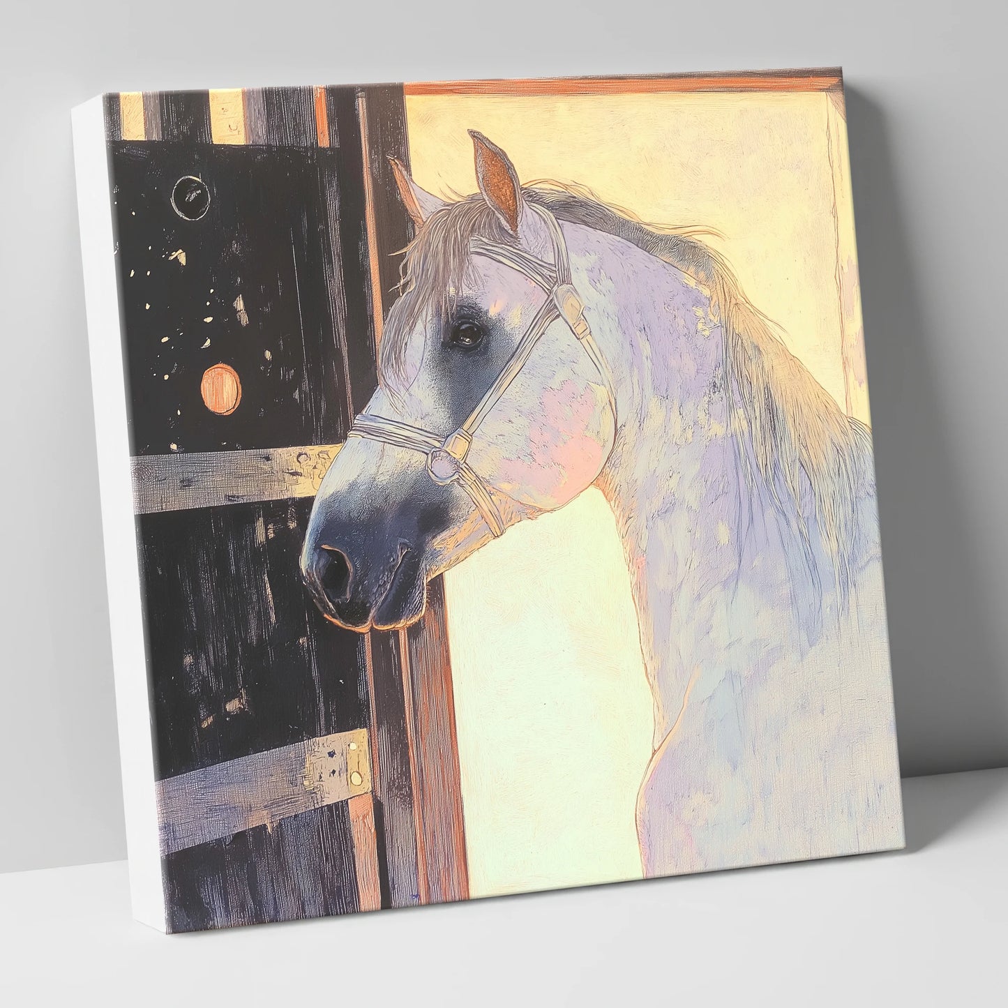 The Luminous Grey horse stable canvas wall art