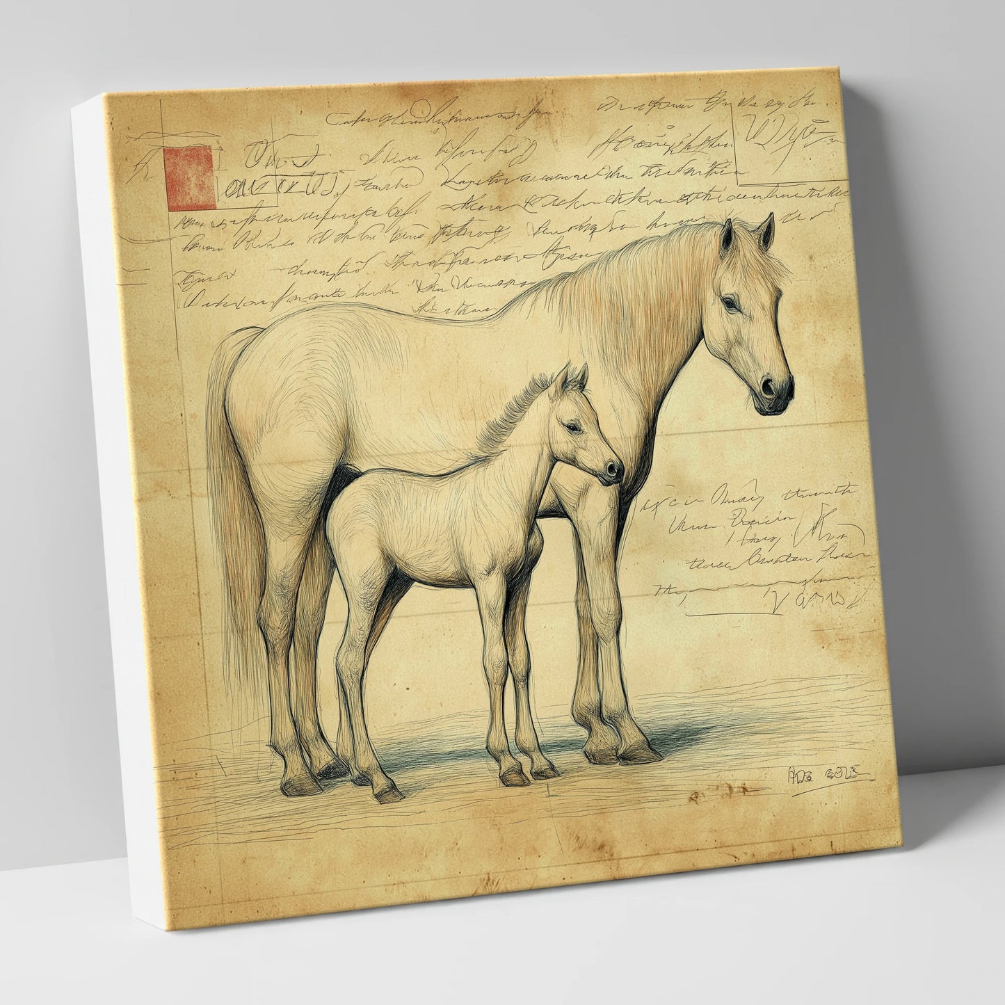 Heritage Equine Study mare & foal canvas wall art