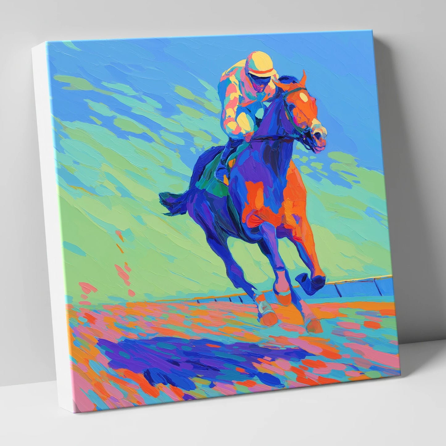 Vibrant Homestretch racing horse canvas wall art
