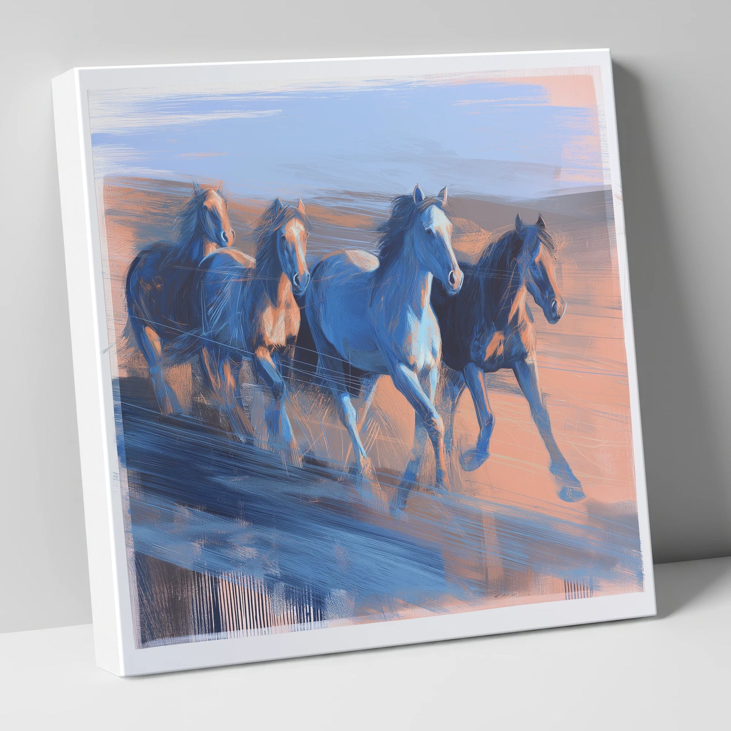 Cobalt Horizon Herd wild horses canvas wall art