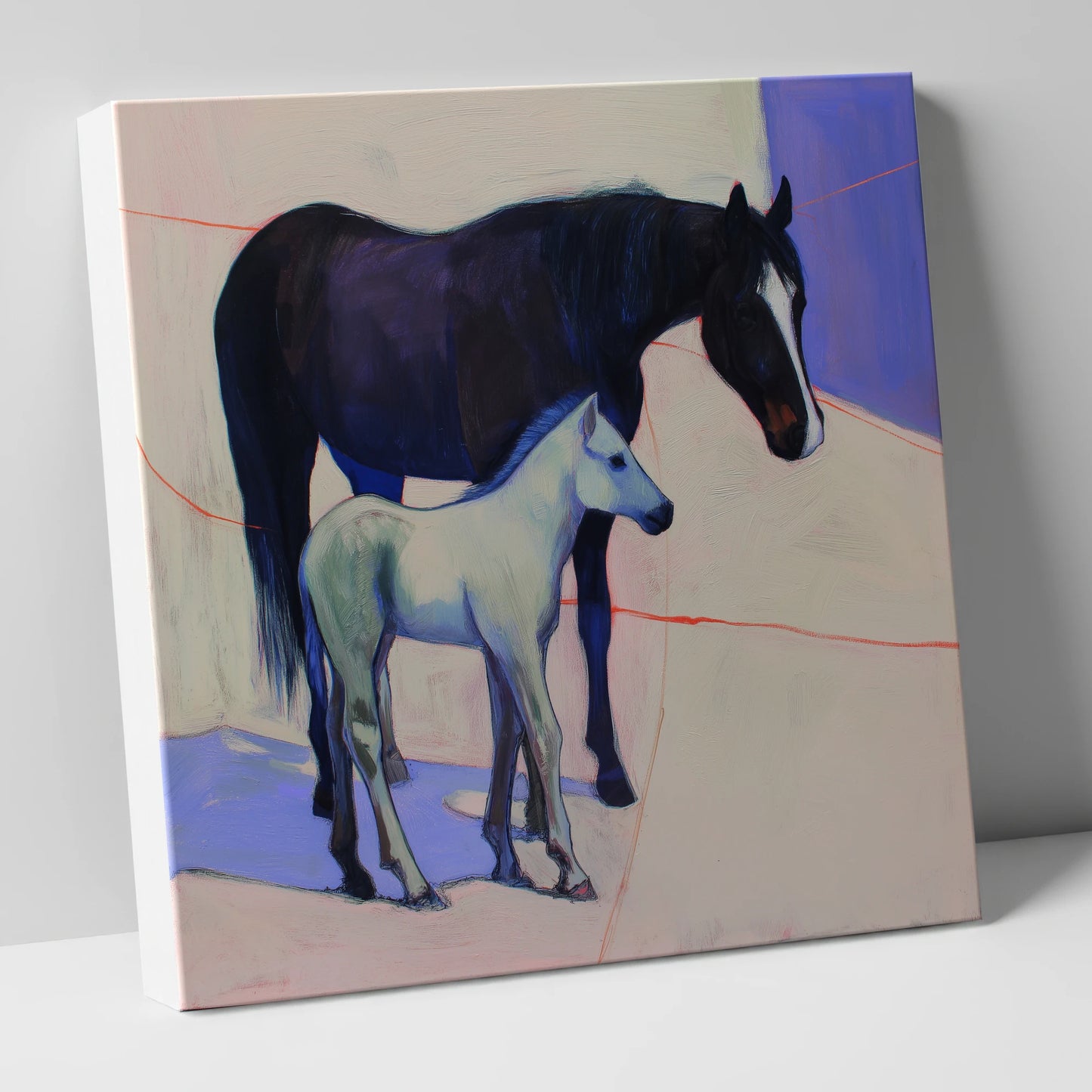 Indigo Shadows mare & foal canvas wall art