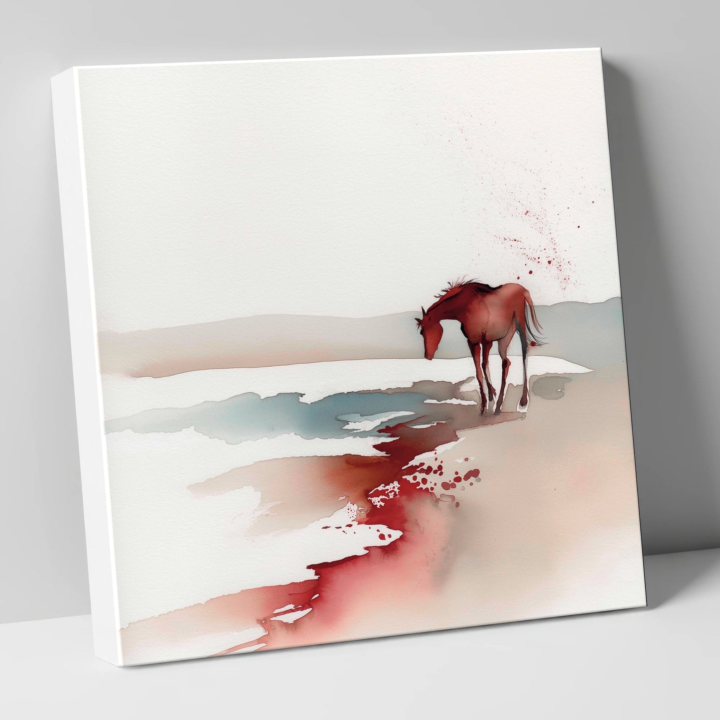 Crimson Waterside Solitude horse landscape canvas wall art