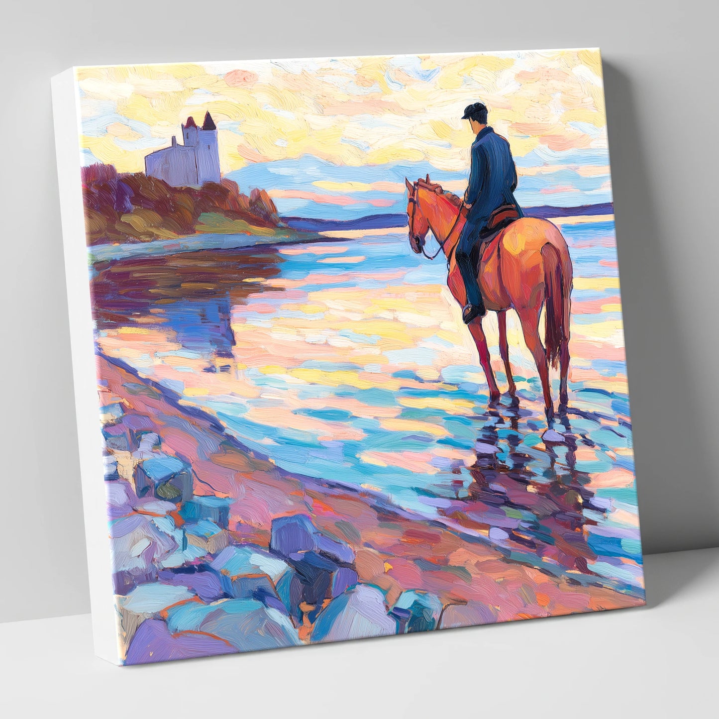 Rider at Castle Bay beach horse canvas wall art