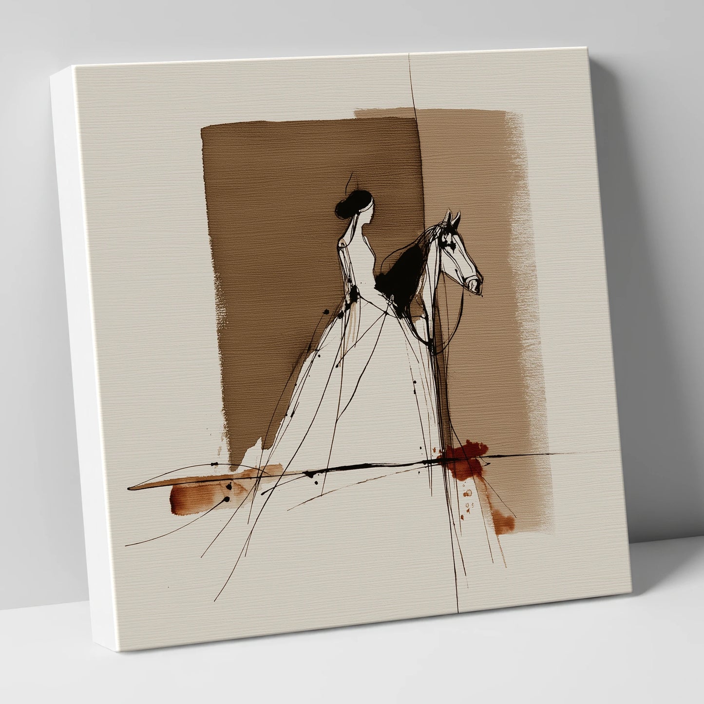 Bound in Sepia horse & rider canvas wall art