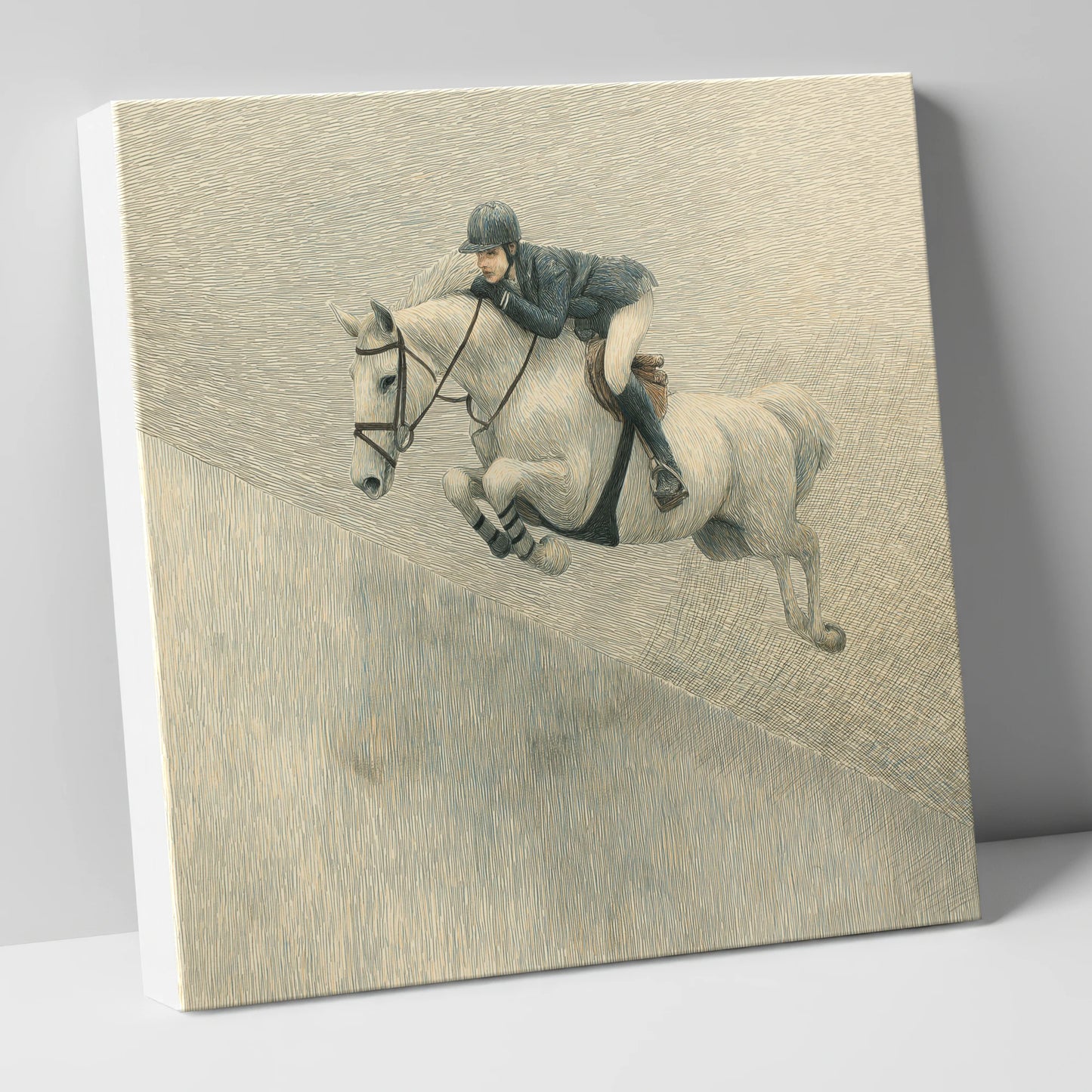 Suspended in Flight show jumping horse canvas wall art
