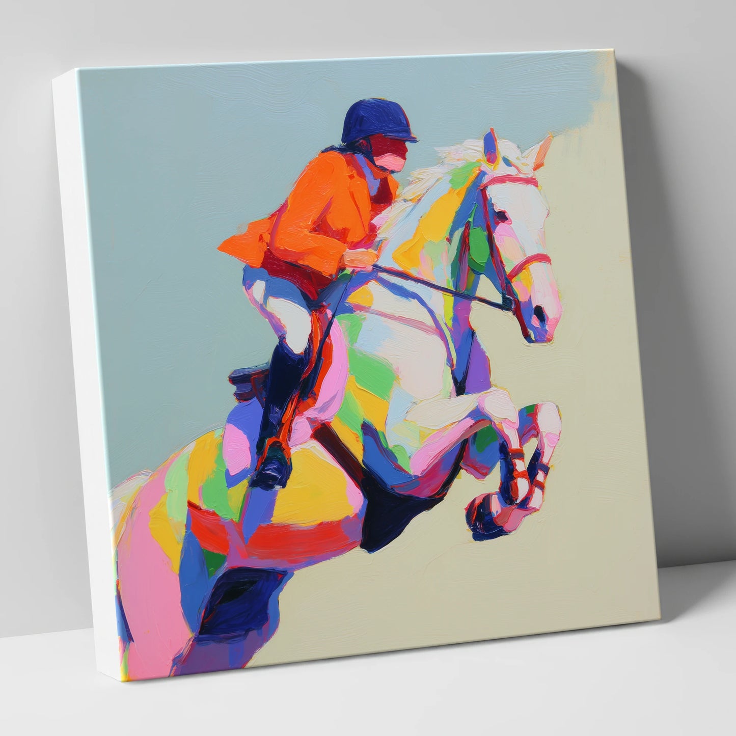 Chromatic Leap show jumping horse canvas wall art