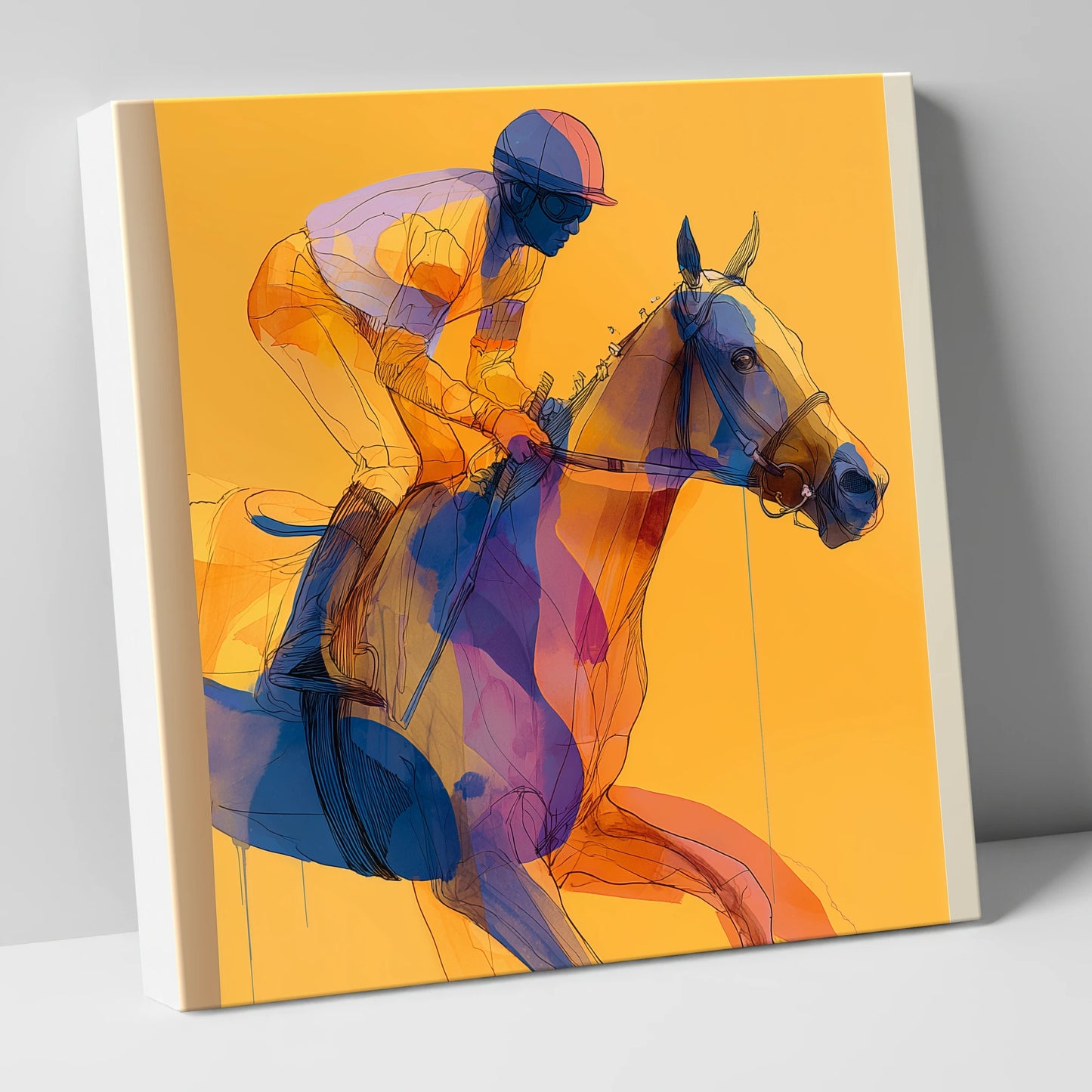 Golden Racing Stride racing horse canvas wall art