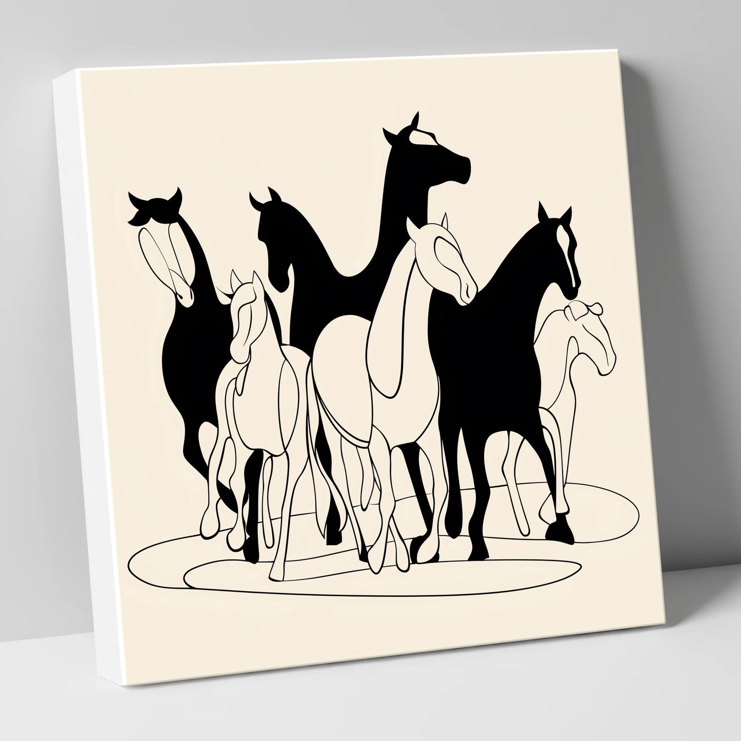 Monochrome Herd Silhouettes wild horses canvas wall art
