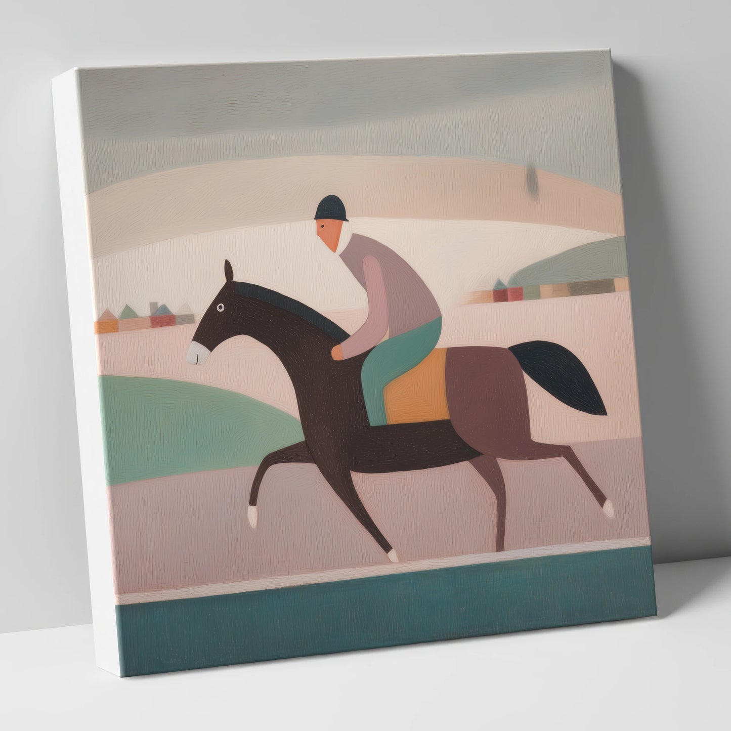 Muted Morning Canter racing horse canvas wall art