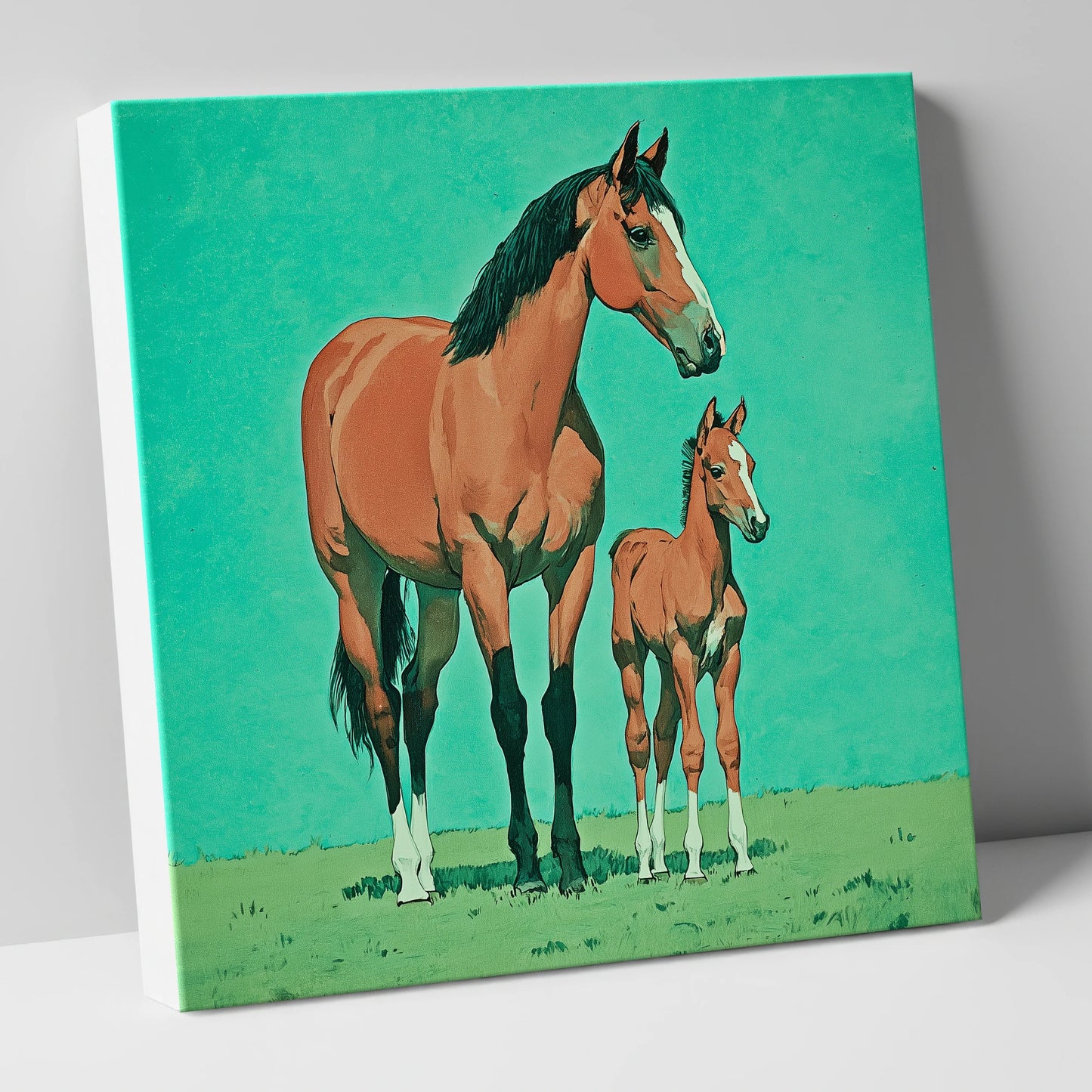 Striking Bay Bloodlines mare & foal canvas wall art