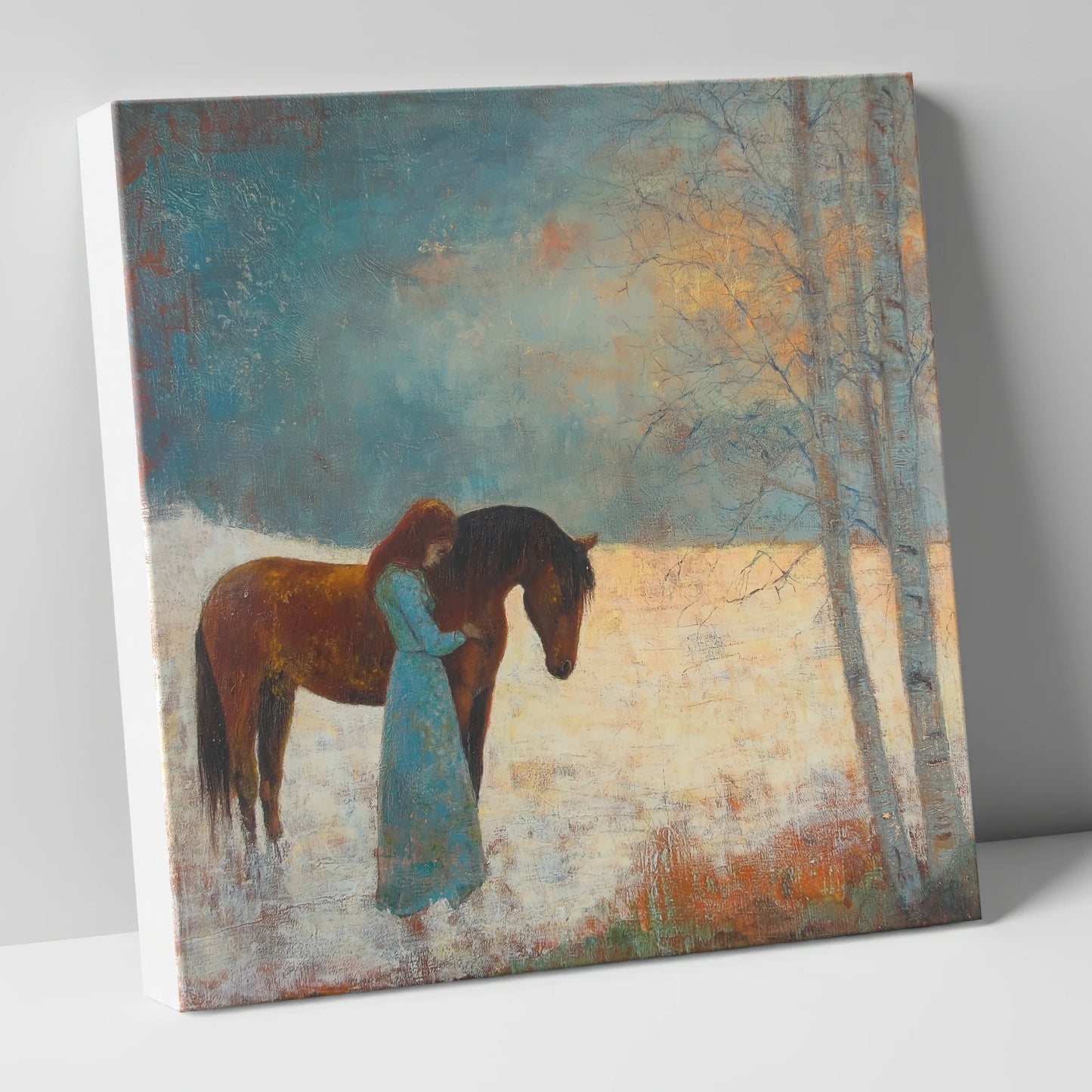 Whispers In Winter horse & rider canvas wall art