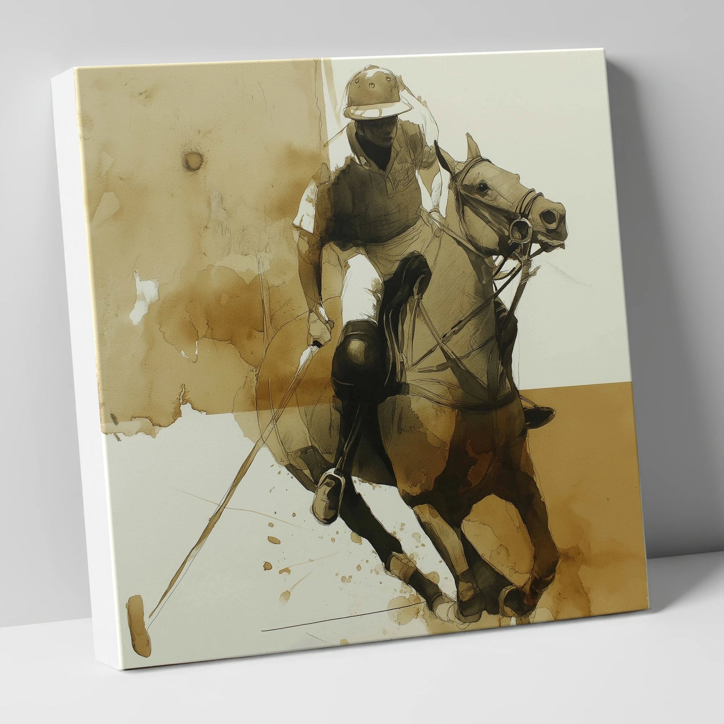 Sepia Polo Pursuit polo horse canvas wall art