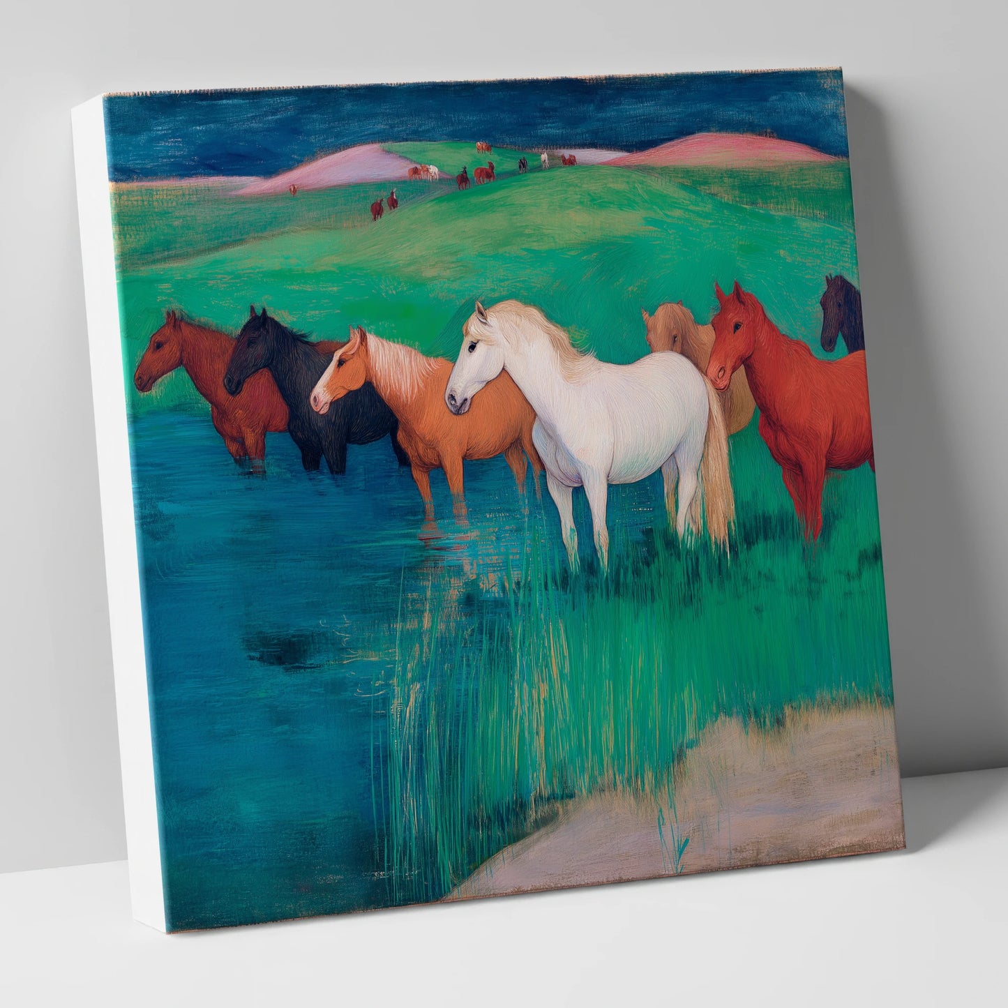 The Emerald Shallows wild horses canvas wall art