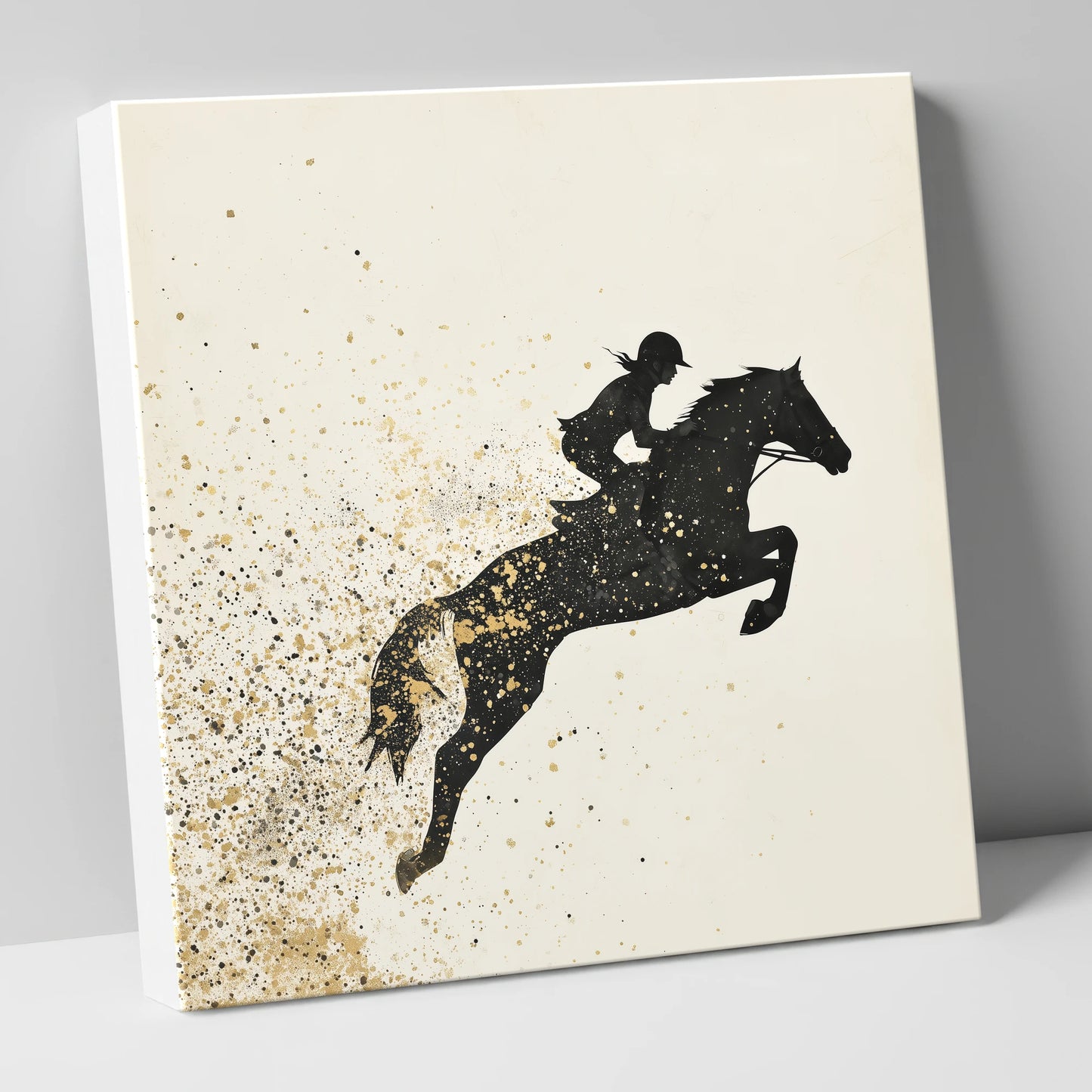 Airborne in Gold show jumping horse canvas wall art