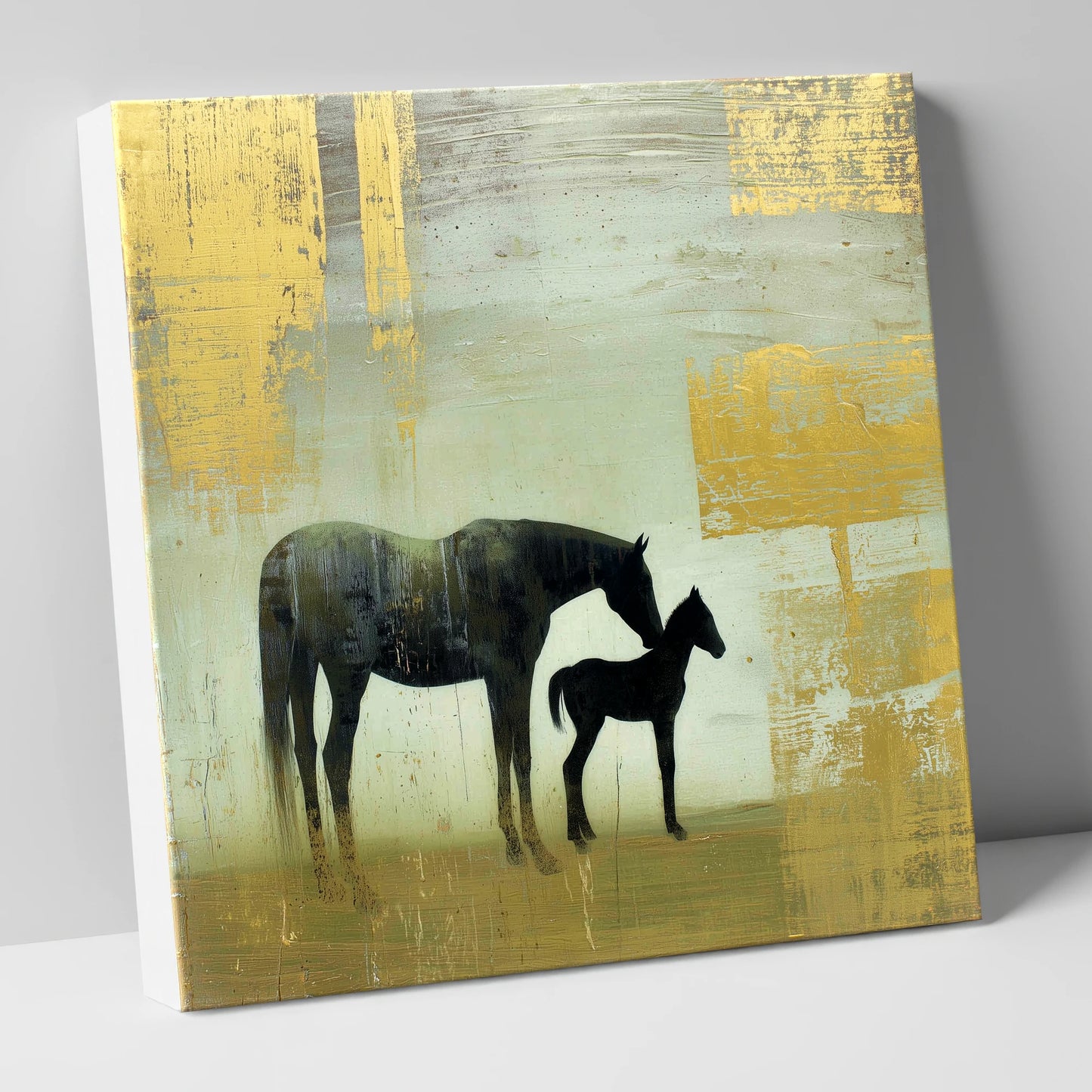 Gilded Maternal Bond mare & foal canvas wall art