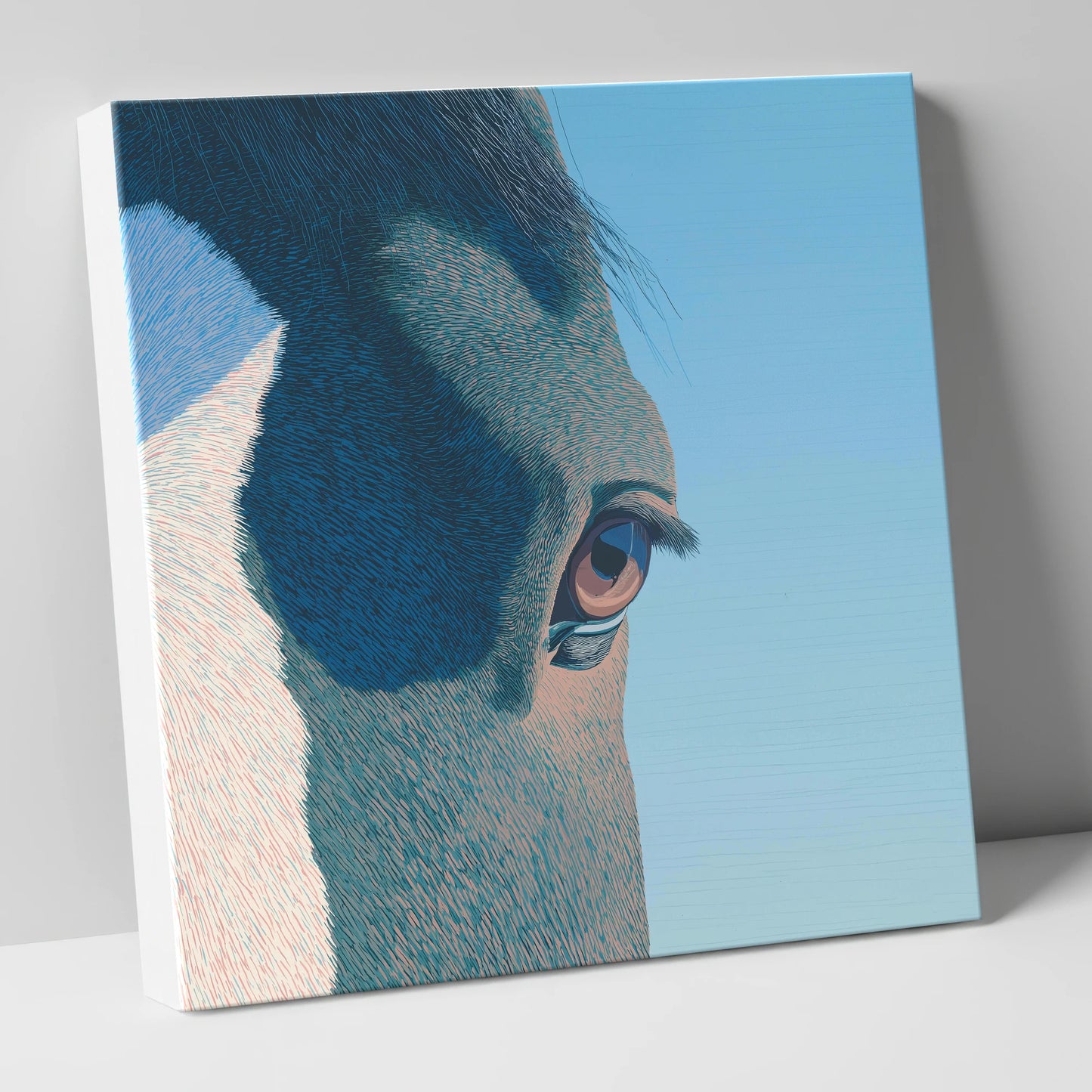 Stillness in Blue horse portrait canvas wall art