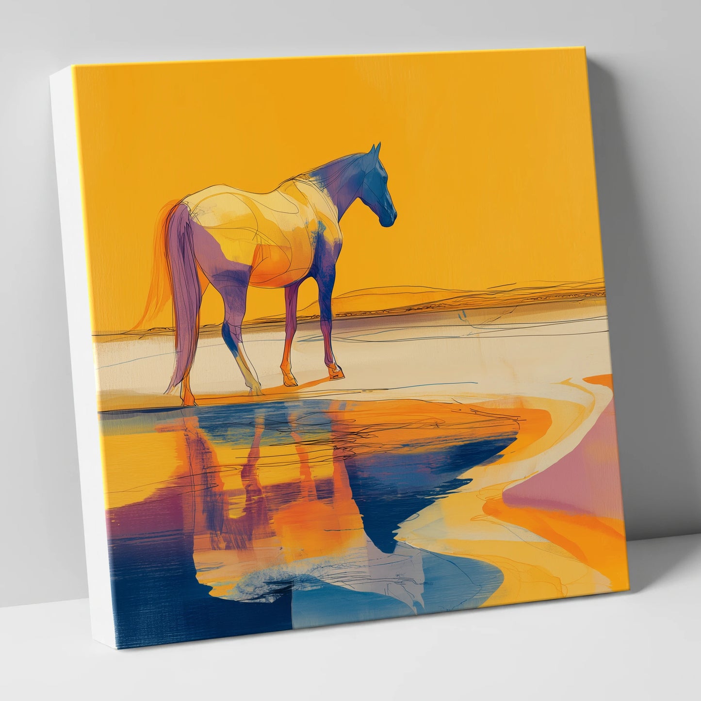 Golden Equine Mirage horse landscape canvas wall art