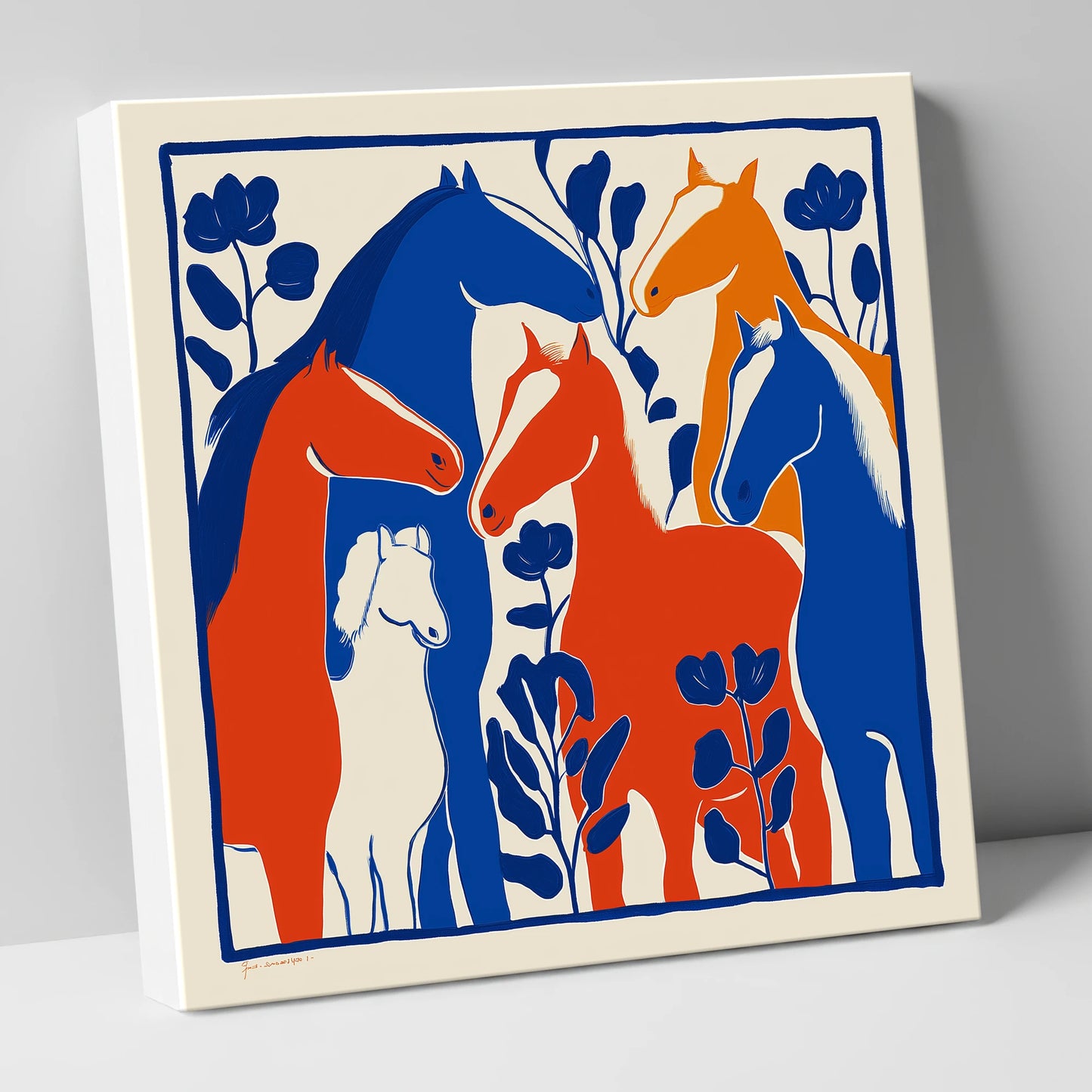 Vibrant Graphic Herd wild horses canvas wall art