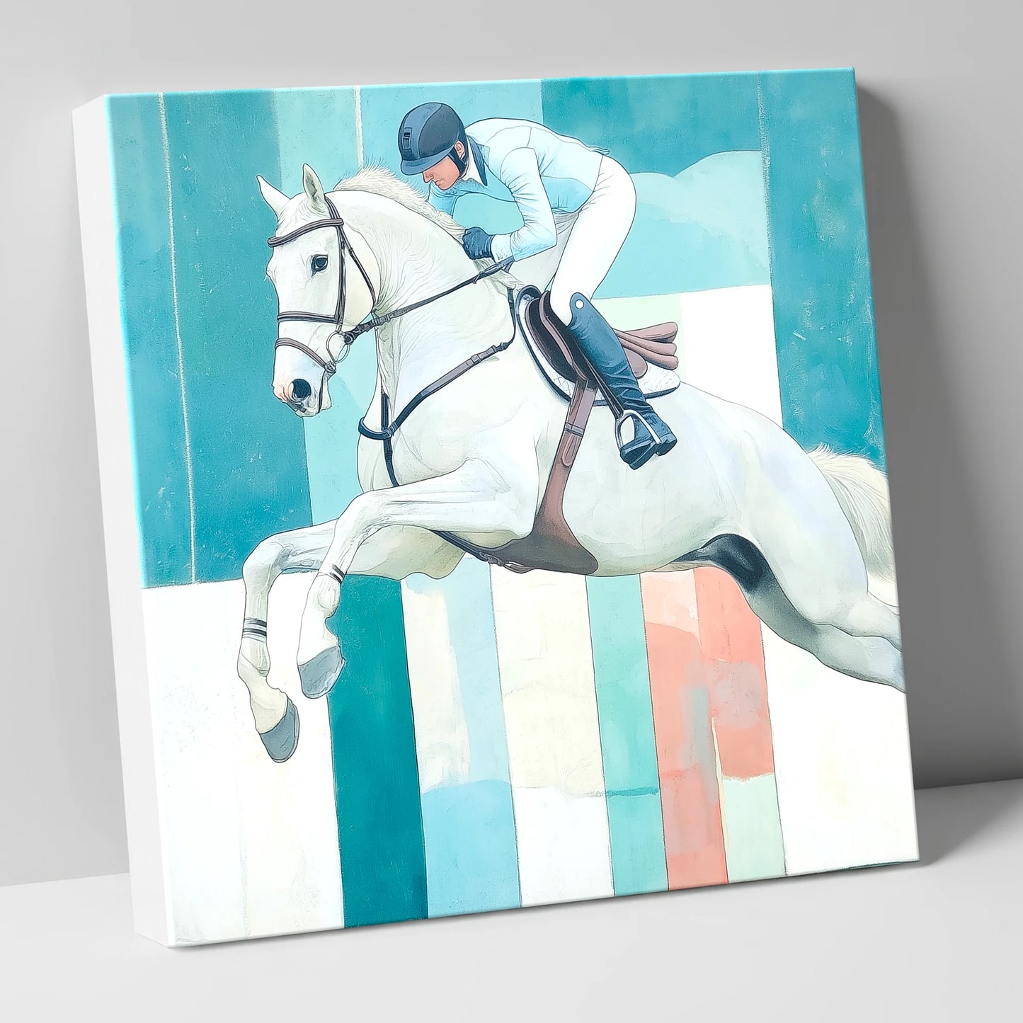Aquamarine Ascent show jumping horse canvas wall art