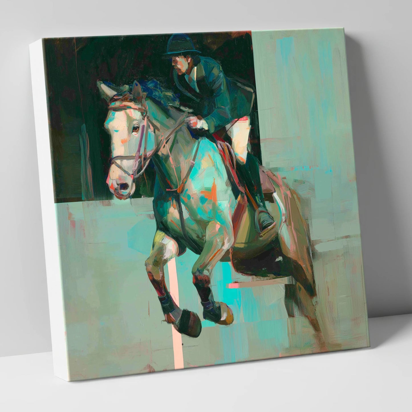 Suspended in Colour show jumping horse canvas wall art