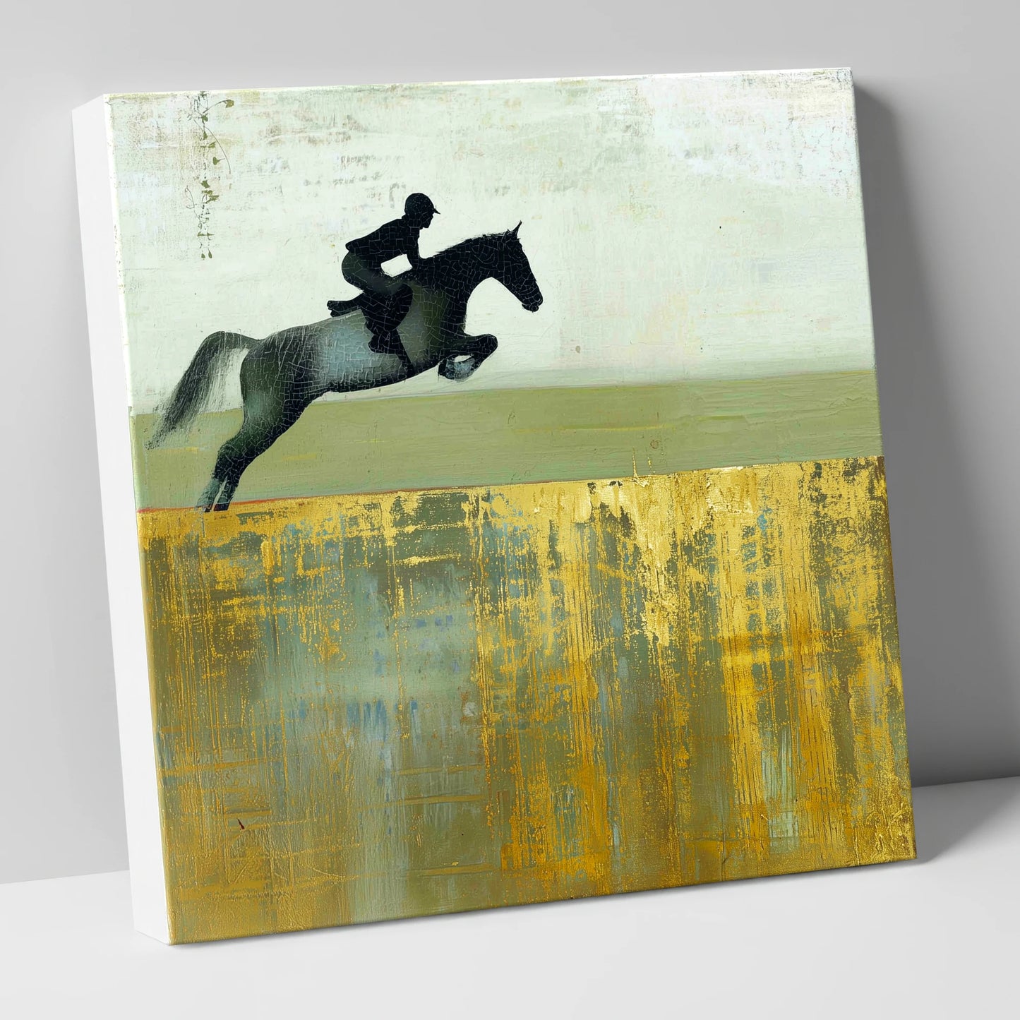 Golden Momentum show jumping horse canvas wall art