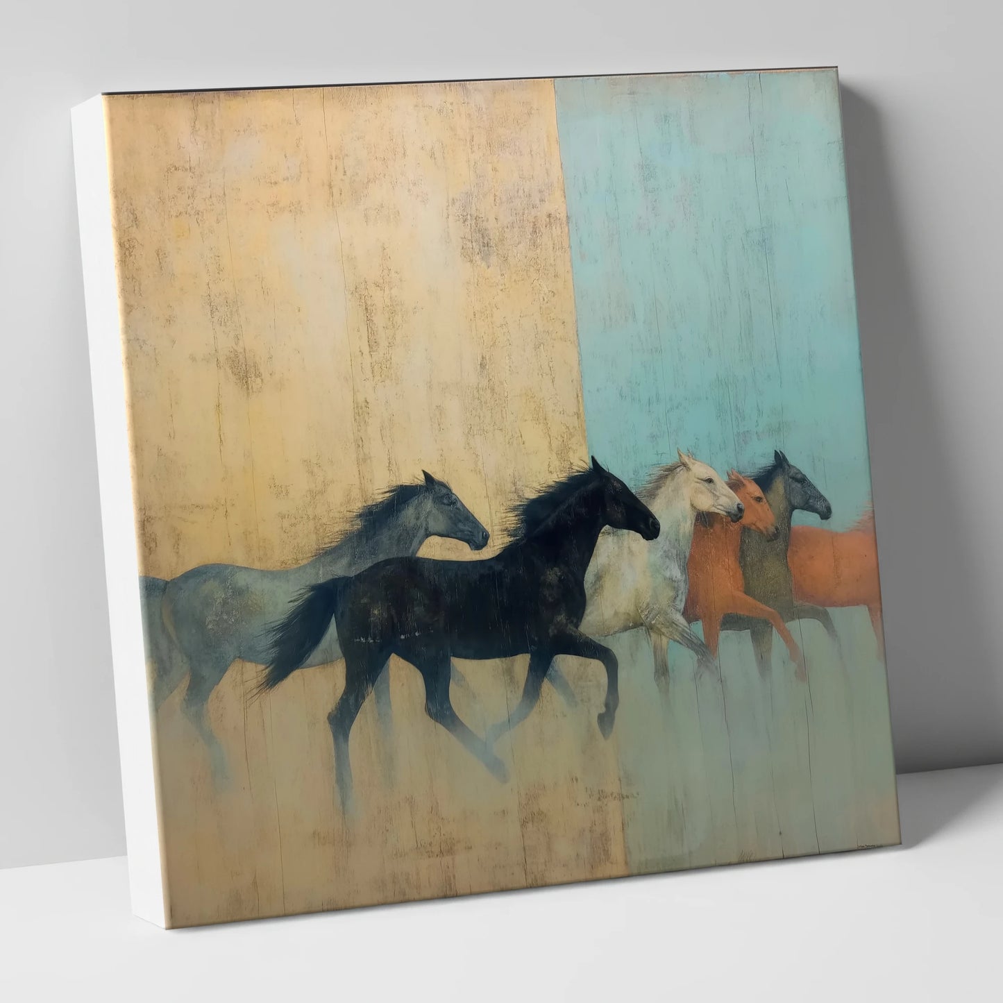 Ethereal Ochre Herd wild horses canvas wall art