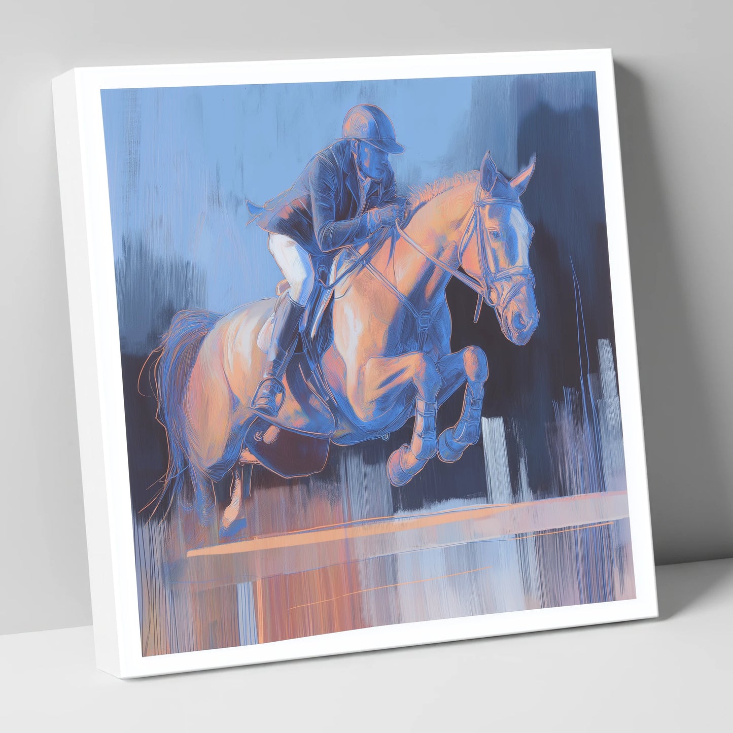 Cobalt Ascent show jumping horse canvas wall art