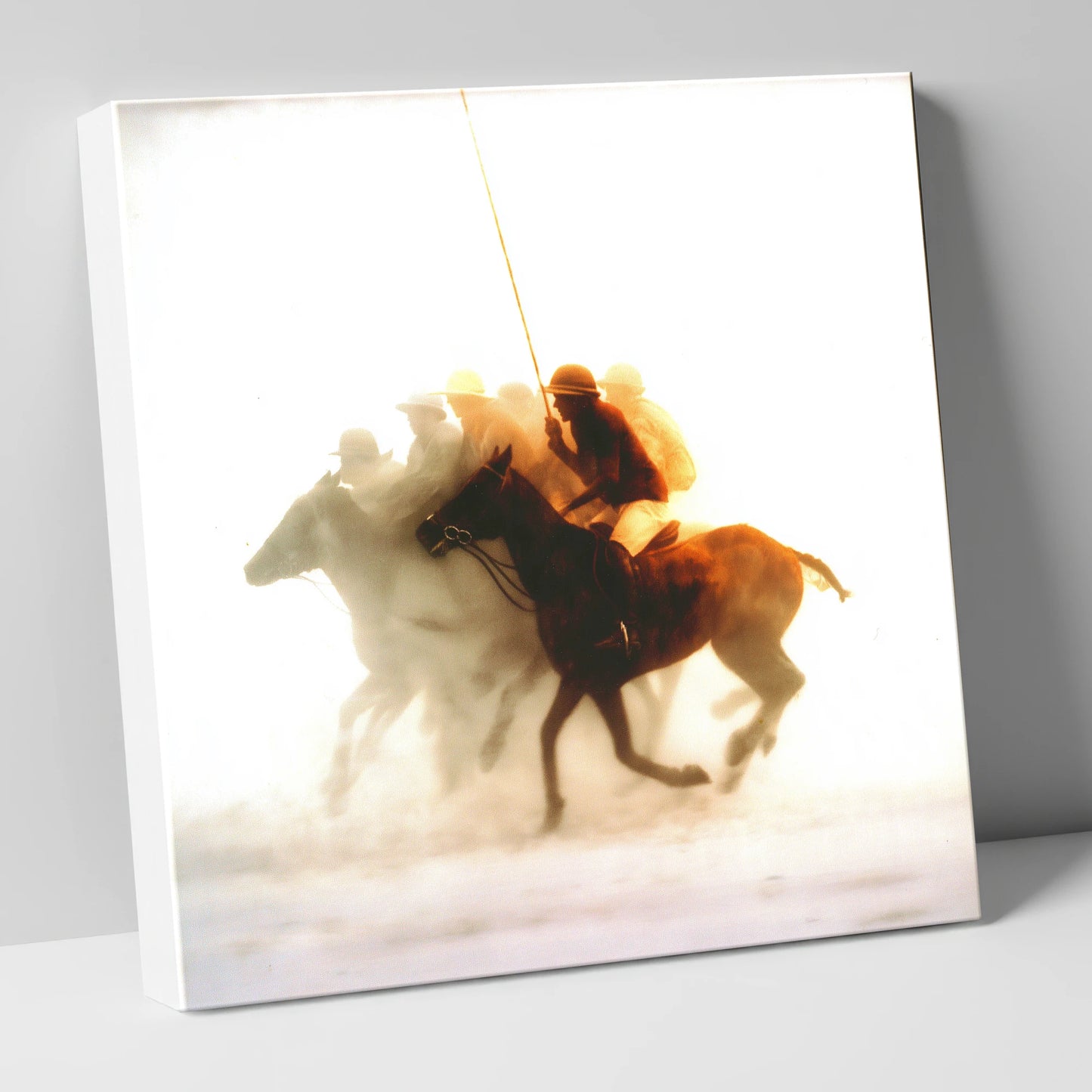 Through the Golden Haze polo horse canvas wall art