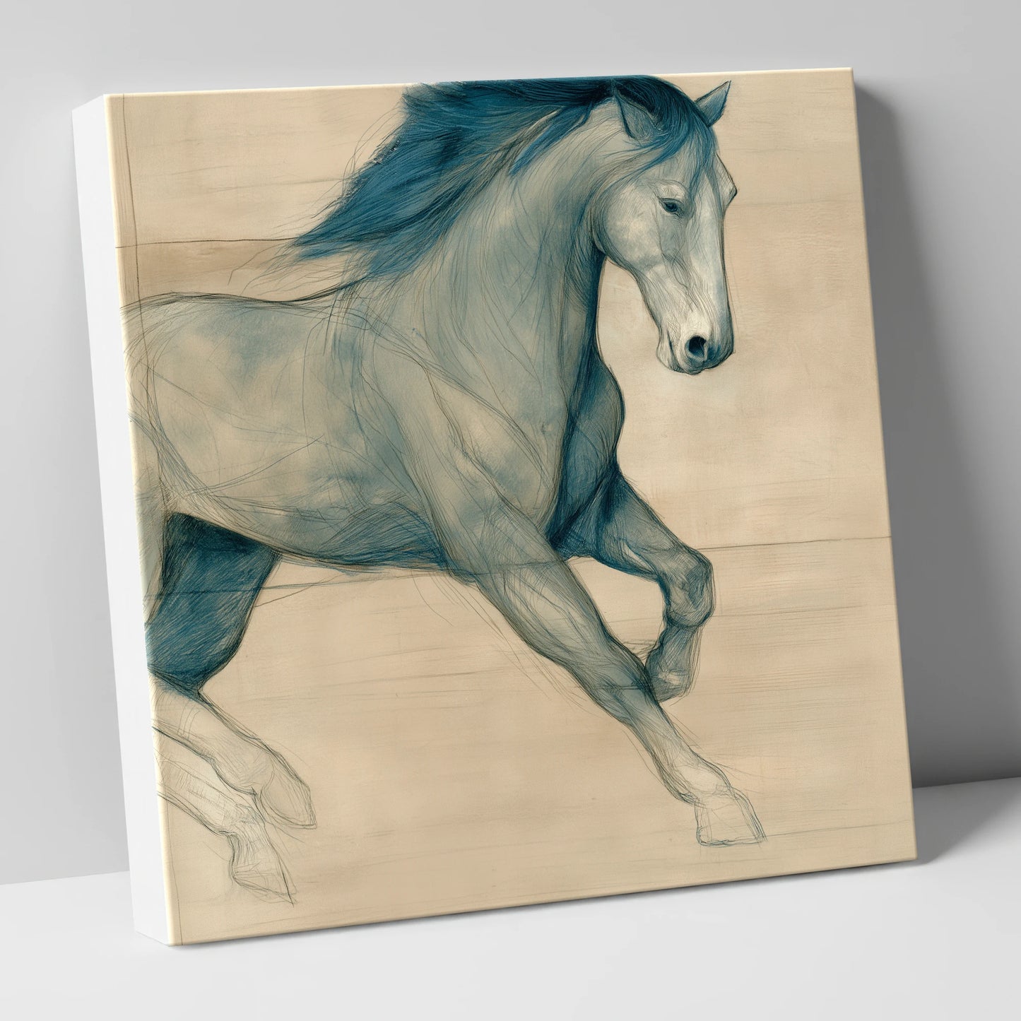 Teal Equine Study horse portrait canvas wall art