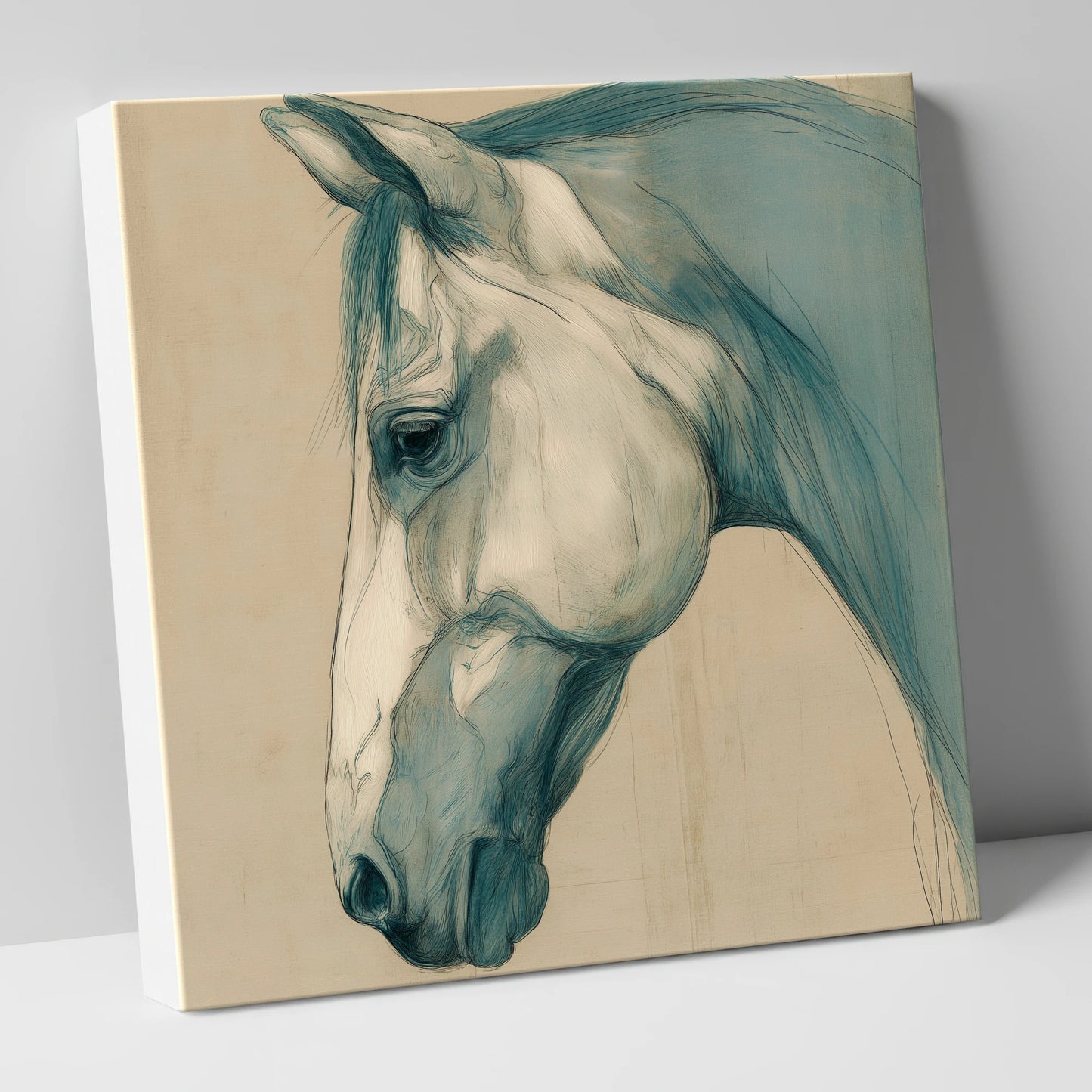 Teal Wash Portrait horse portrait canvas wall art