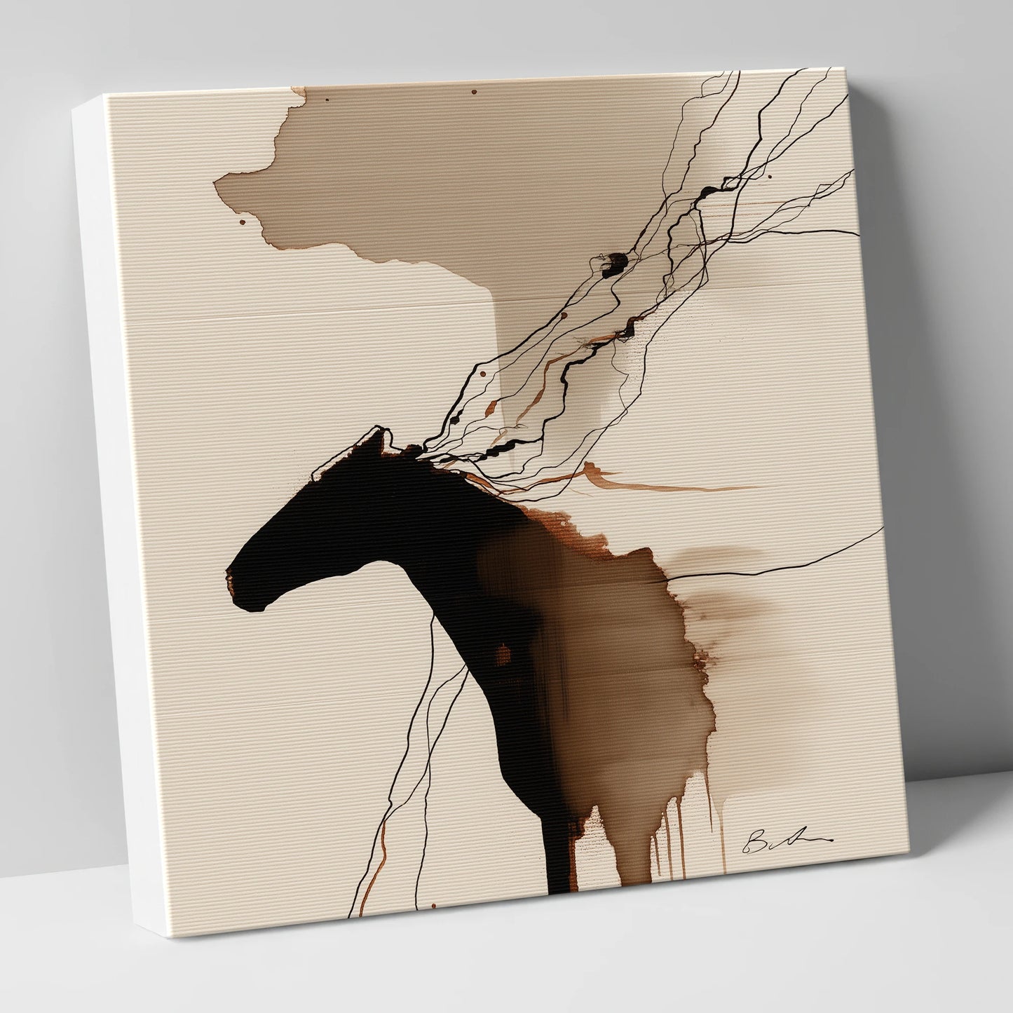 Fluid Sepia Silhouette horse portrait canvas wall art
