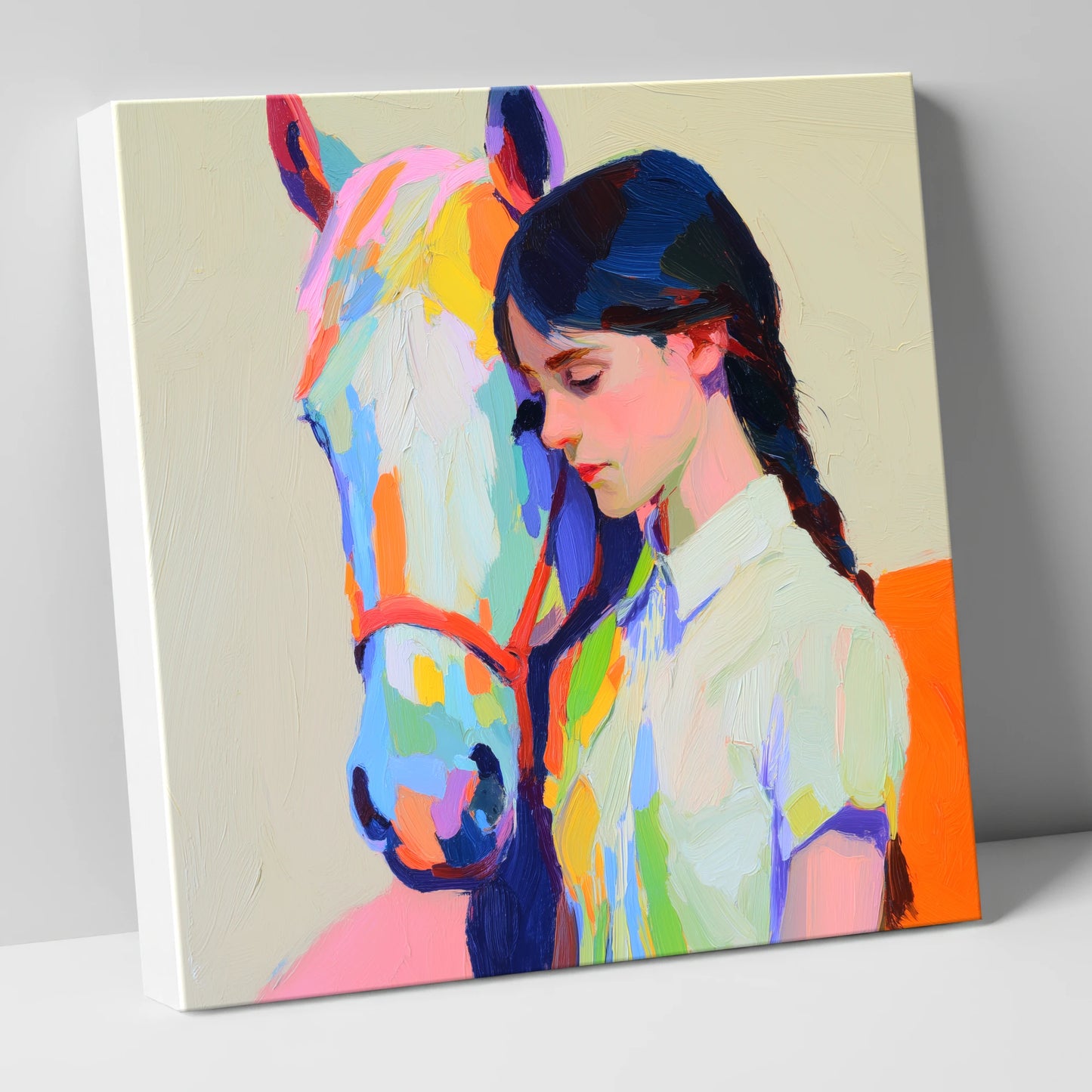 Vibrant Bond horse & rider canvas wall art