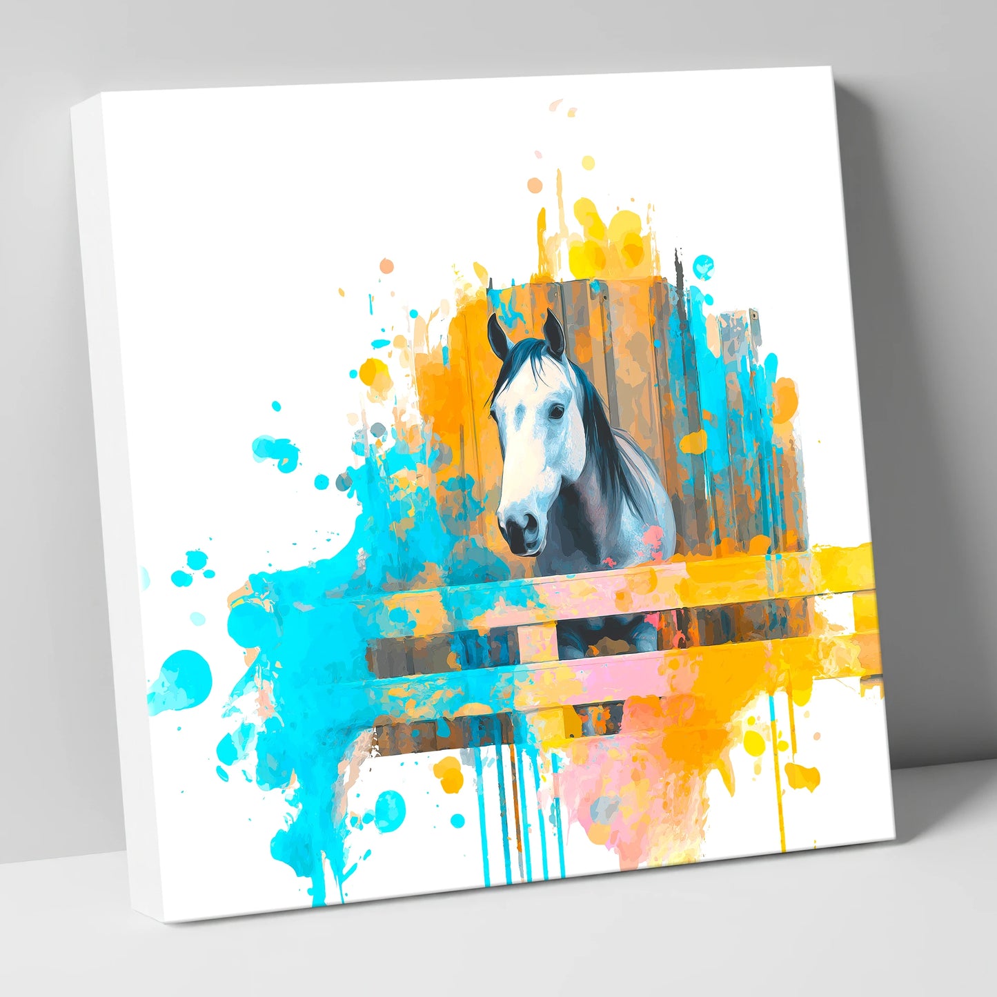 The Inquisitive Grey horse stable canvas wall art
