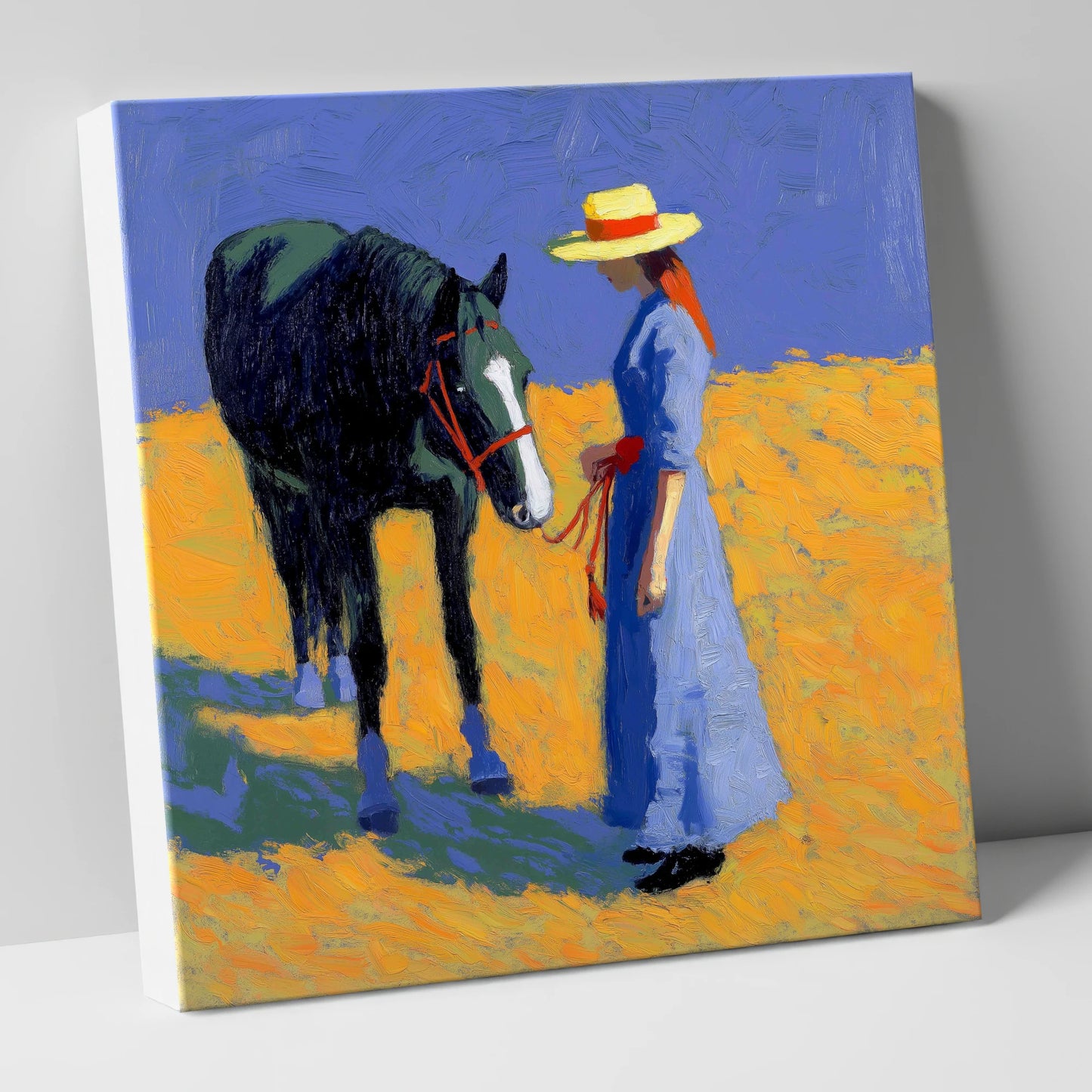 Golden Field Encounter horse & rider canvas wall art