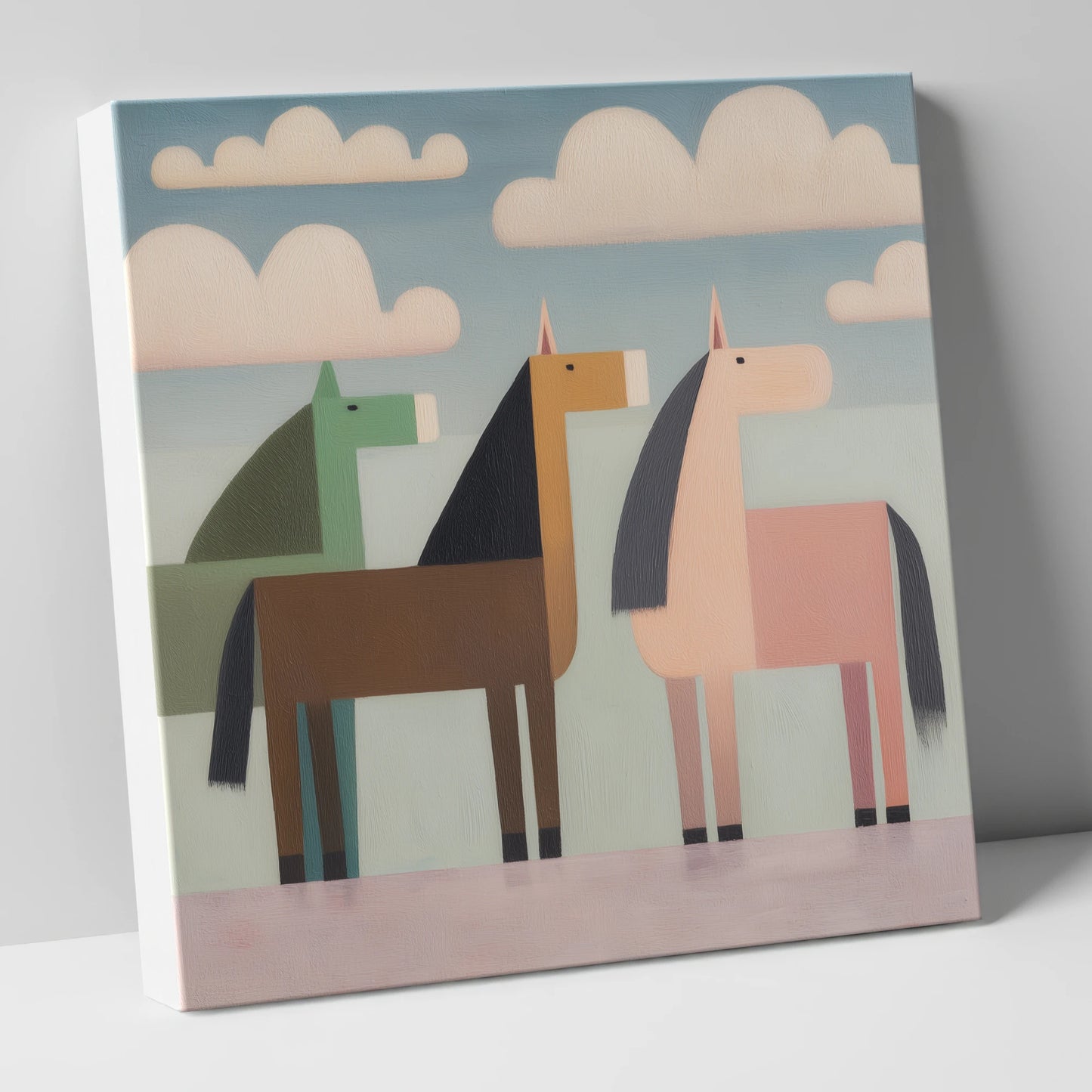 Serene Stylised Herd horse landscape canvas wall art