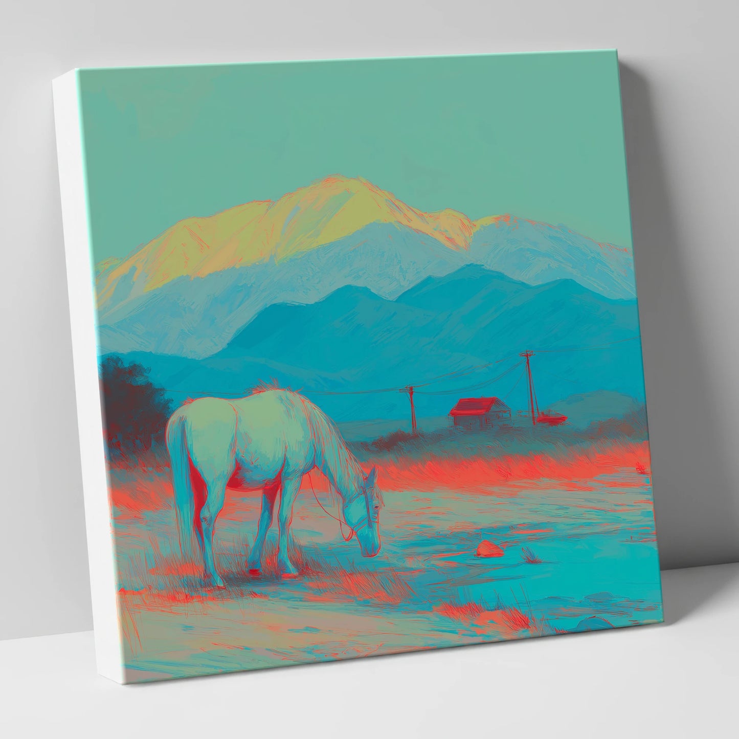 Electric Mountain Grazing horse landscape canvas wall art